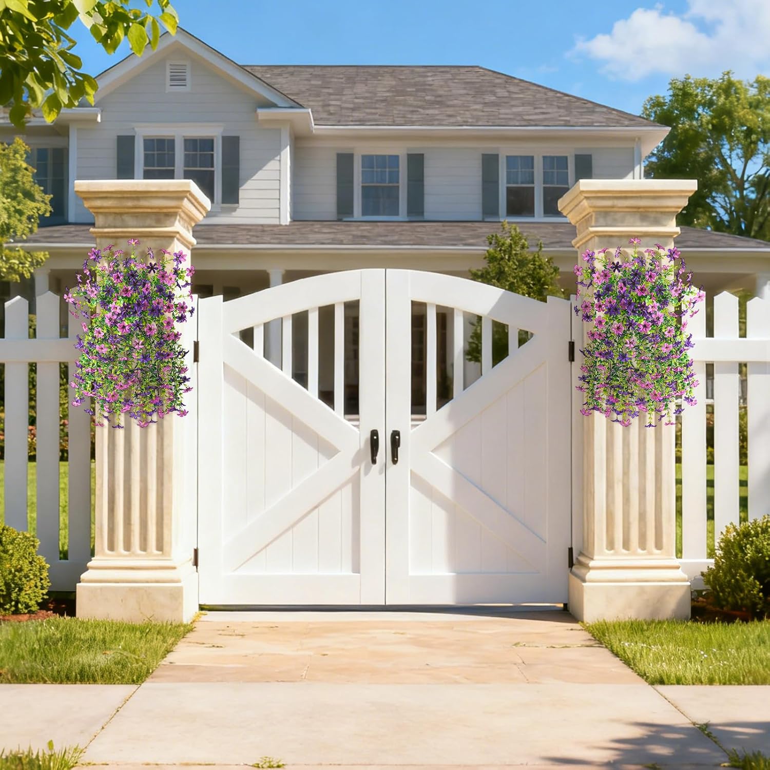 Artificial Hanging Flowers Plants for Outdoor Spring Decoration, 2 PCS Fake Silk Daisy Flower Planter UV Resistant Look Real for Outside Patio Porch Home Summer Decor (Double Purple) - Image 4