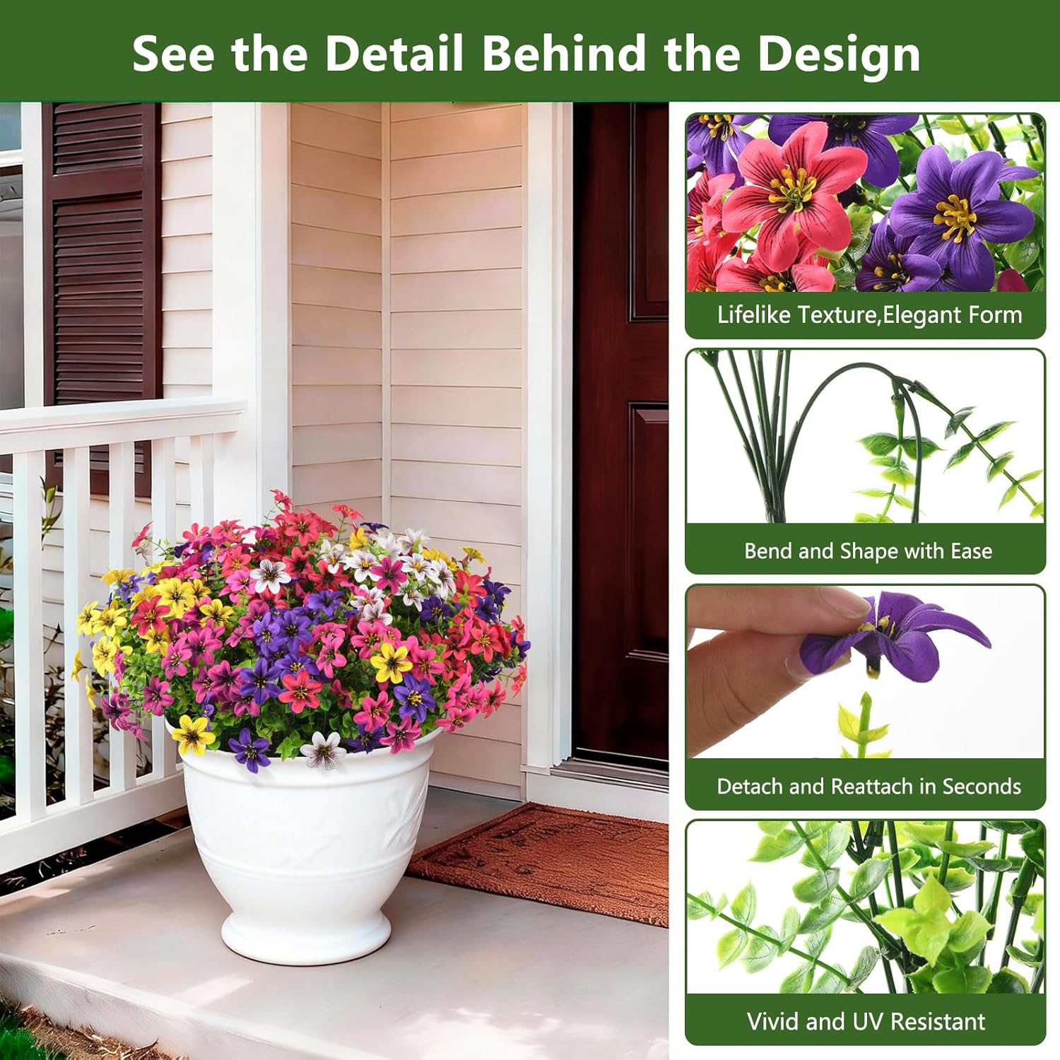 Artificial Flowers for Outdoor Faux Flower Spring Decoration, 12 Bundles Fake Plants Silk Daisy Bulk UV Resistant Realistic for Outside Porch Patio Balcony Planter Yard Garden Home Decor(Mixed 2) - Image 2