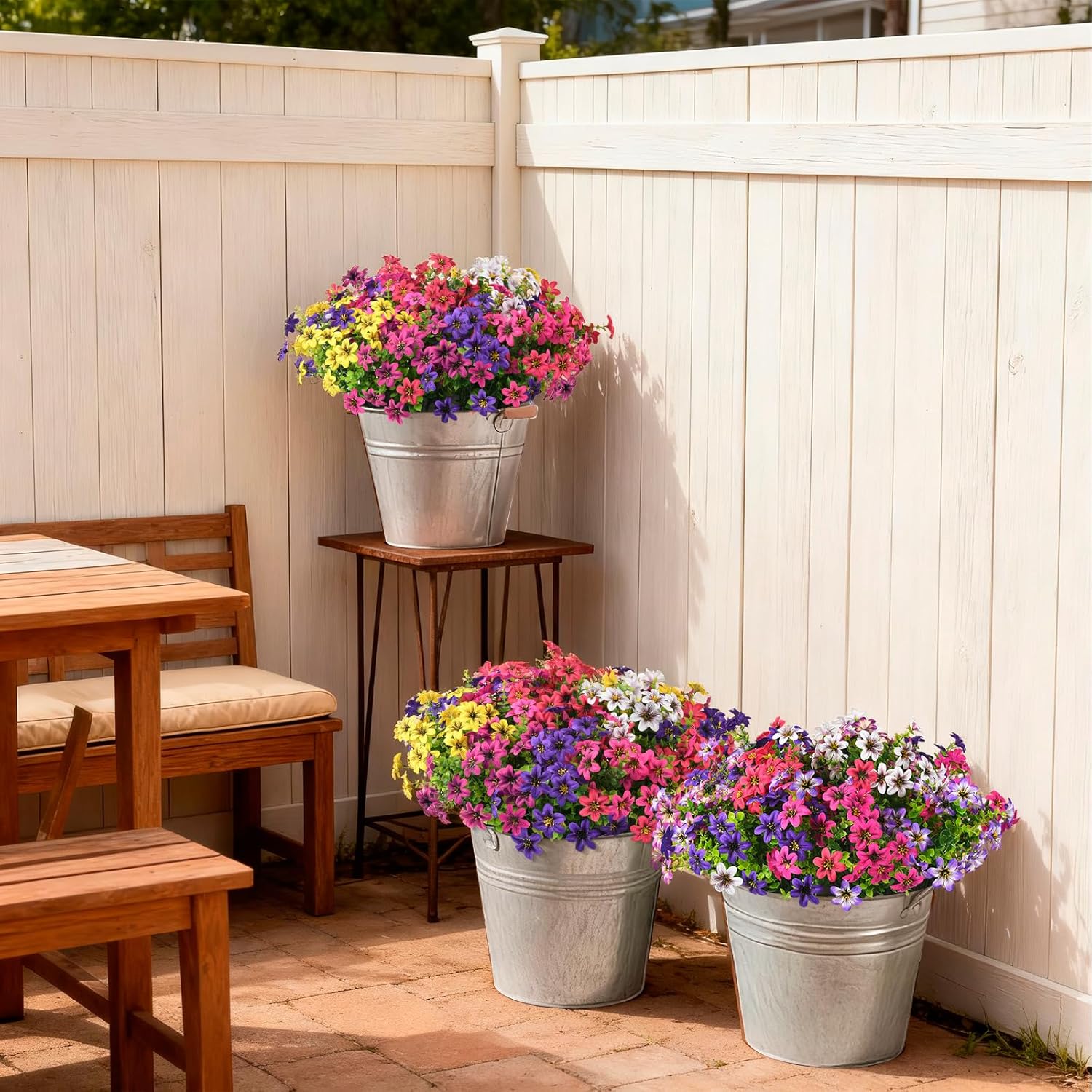 Artificial Flowers for Outdoor Faux Flower Spring Decoration, 12 Bundles Fake Plants Silk Daisy Bulk UV Resistant Realistic for Outside Porch Patio Balcony Planter Yard Garden Home Decor(Mixed 2) - Image 5