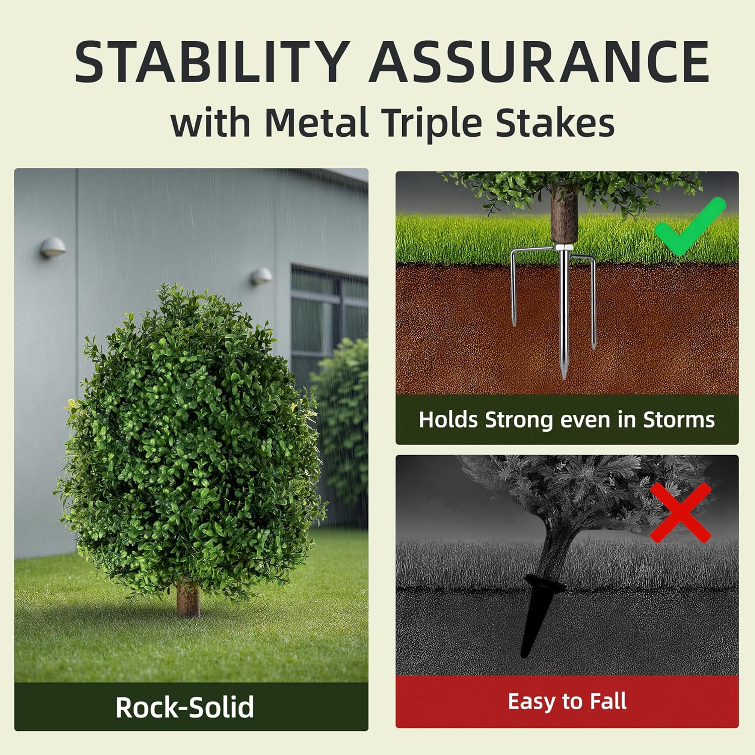 QCQHDU Artificial Boxwood Topiary Ball Bush for Outdoor, 26.8" Fake Trees Evergreen Plants with Ground Spike,UV Resistant Faux Greenery Shrubs for Indoor,Garden,Yard,Front Porch,Patio Decor,Set of 2 - Image 4