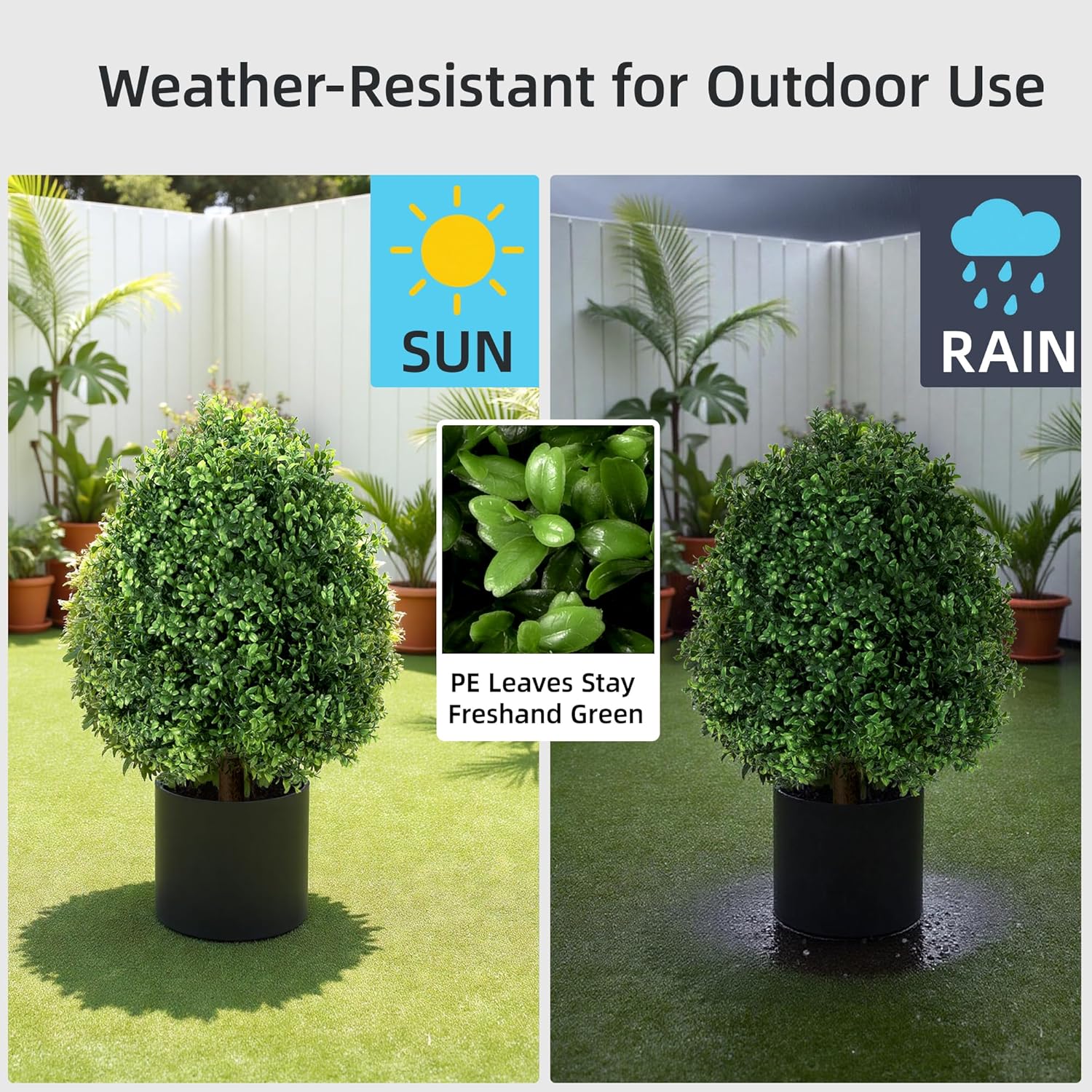 QCQHDU Artificial Boxwood Topiary Ball Bush for Outdoor, 26.8" Fake Trees Evergreen Plants with Ground Spike,UV Resistant Faux Greenery Shrubs for Indoor,Garden,Yard,Front Porch,Patio Decor,Set of 2 - Image 5