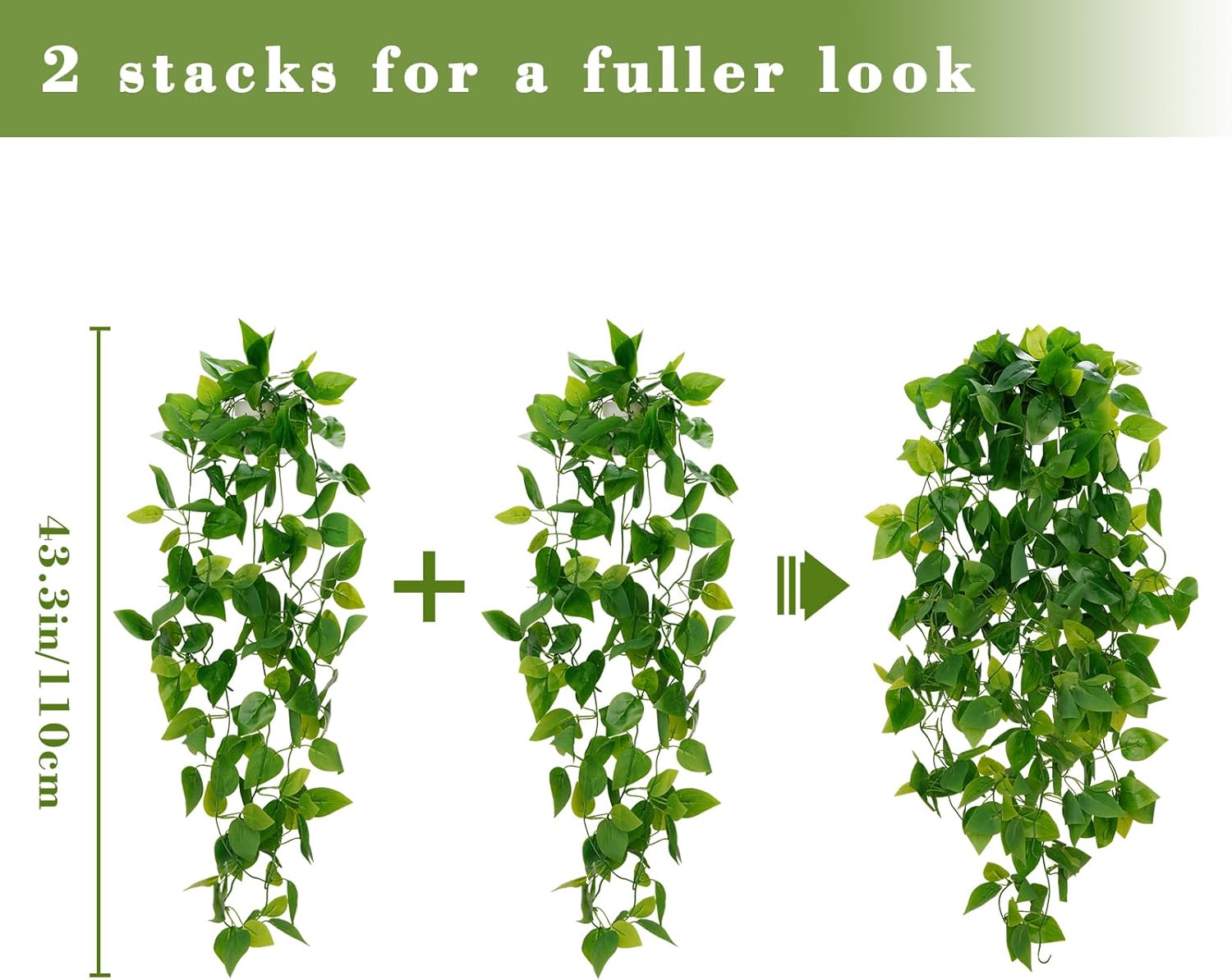 BLEUM CADE Fake Hanging Plants, 2pcs Artificial Hanging Plant, Faux Pothos Vines Greenery for Wall Home Living Room Office Indoor Outdoor Decor (No Baskets) - Image 2