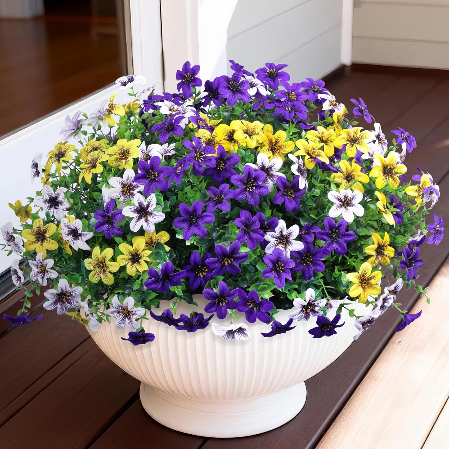 Artificial Flowers for Outdoor Faux Flower Spring Decoration, 12 Bundles Fake Plants Silk Daisy Bulk UV Resistant Realistic for Outside Porch Patio Balcony Planter Yard Garden Home Decor(Mixed 2) - Image 8