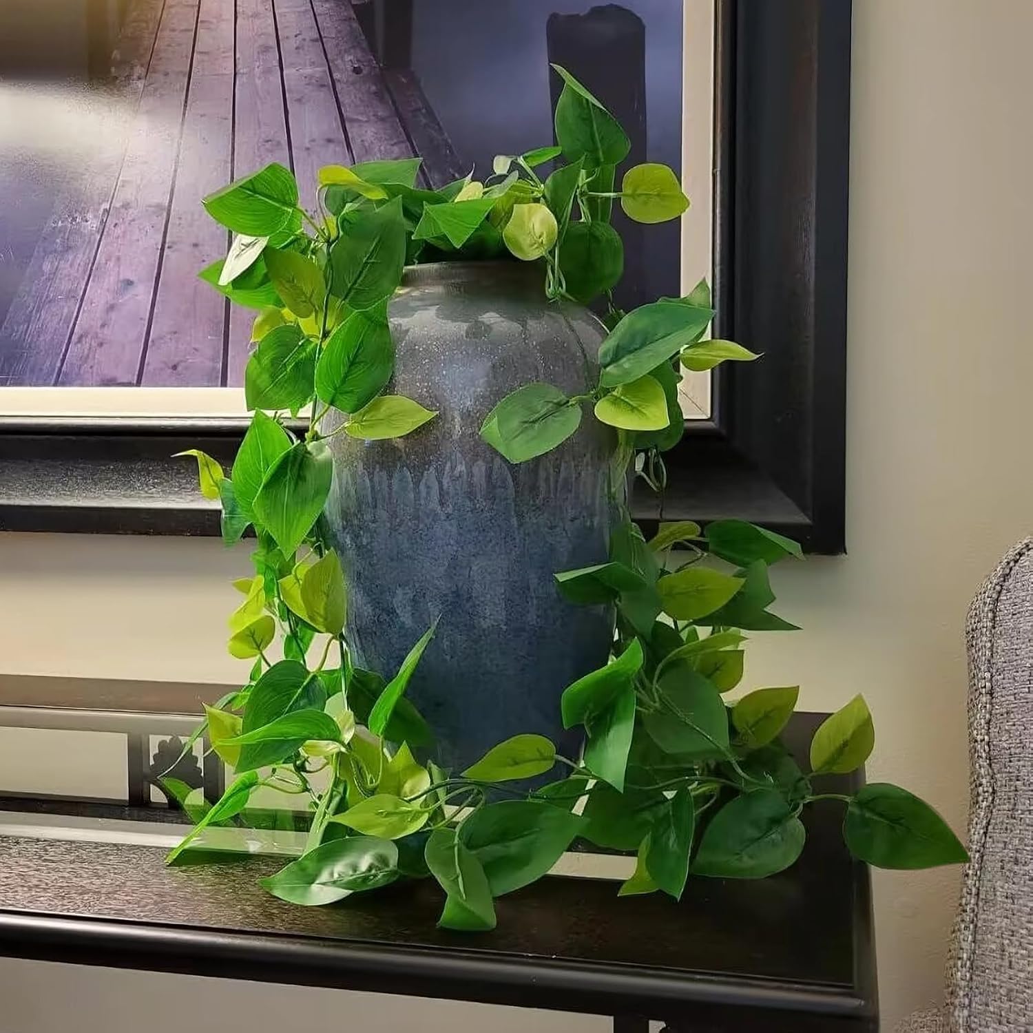 BLEUM CADE Fake Hanging Plants, 2pcs Artificial Hanging Plant, Faux Pothos Vines Greenery for Wall Home Living Room Office Indoor Outdoor Decor (No Baskets) - Image 3