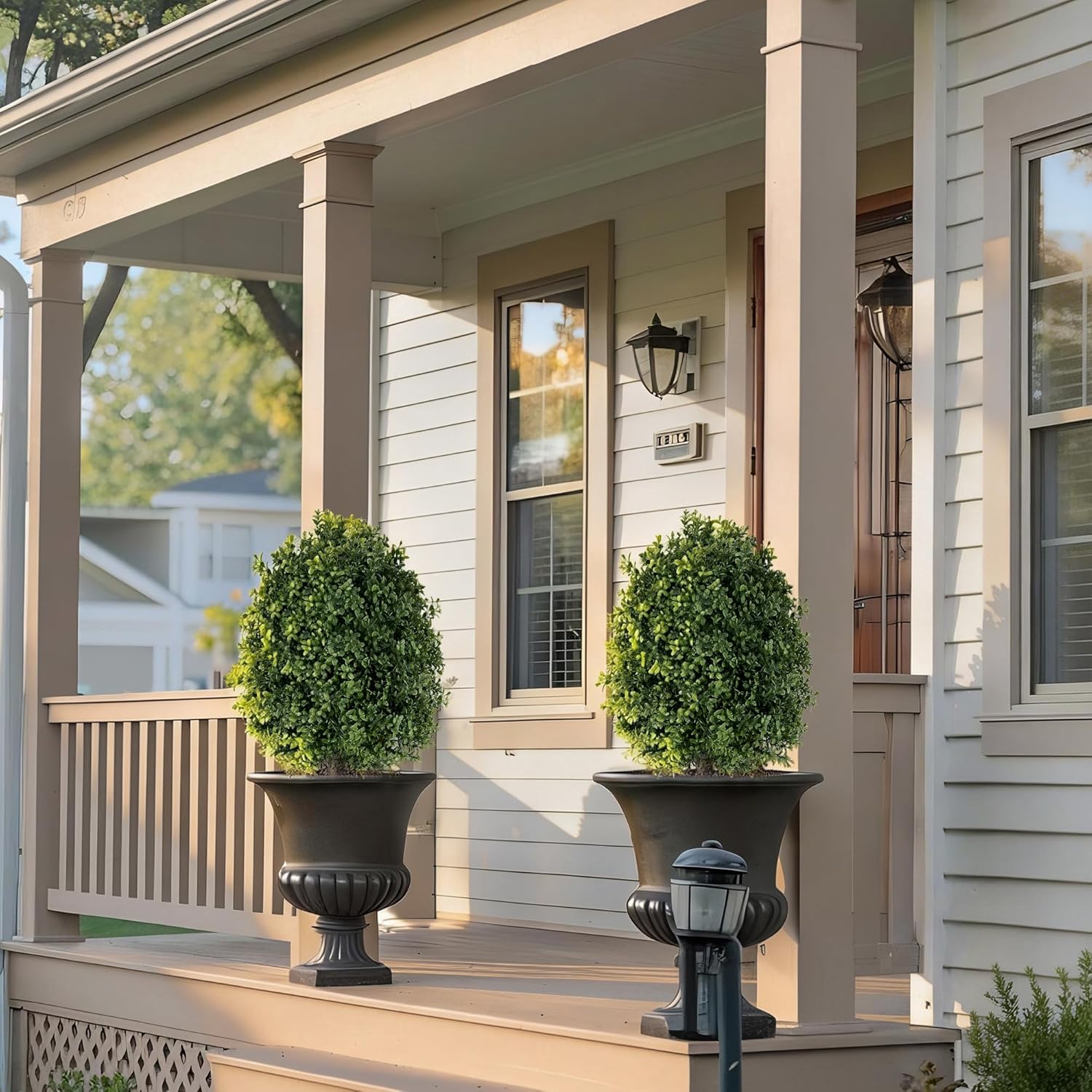 QCQHDU Artificial Boxwood Topiary Ball Bush for Outdoor, 26.8" Fake Trees Evergreen Plants with Ground Spike,UV Resistant Faux Greenery Shrubs for Indoor,Garden,Yard,Front Porch,Patio Decor,Set of 2 - Image 6