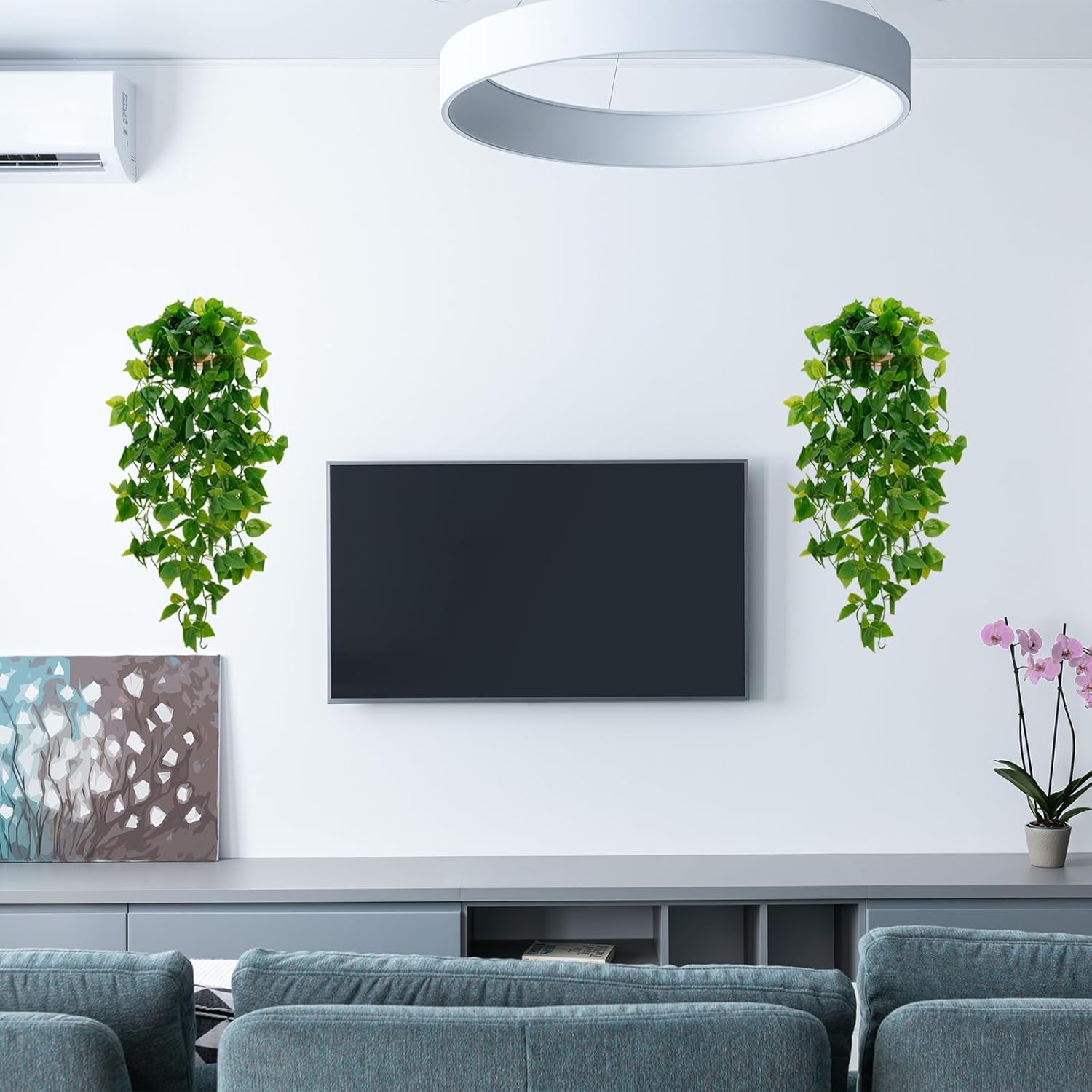 BLEUM CADE Fake Hanging Plants, 2pcs Artificial Hanging Plant, Faux Pothos Vines Greenery for Wall Home Living Room Office Indoor Outdoor Decor (No Baskets) - Image 4