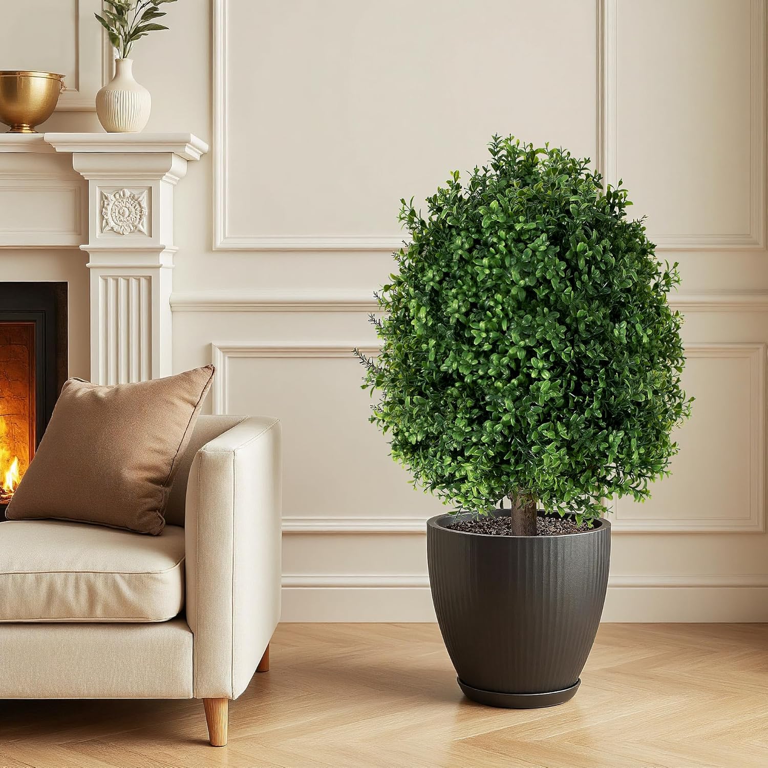 QCQHDU Artificial Boxwood Topiary Ball Bush for Outdoor, 26.8" Fake Trees Evergreen Plants with Ground Spike,UV Resistant Faux Greenery Shrubs for Indoor,Garden,Yard,Front Porch,Patio Decor,Set of 2 - Image 7