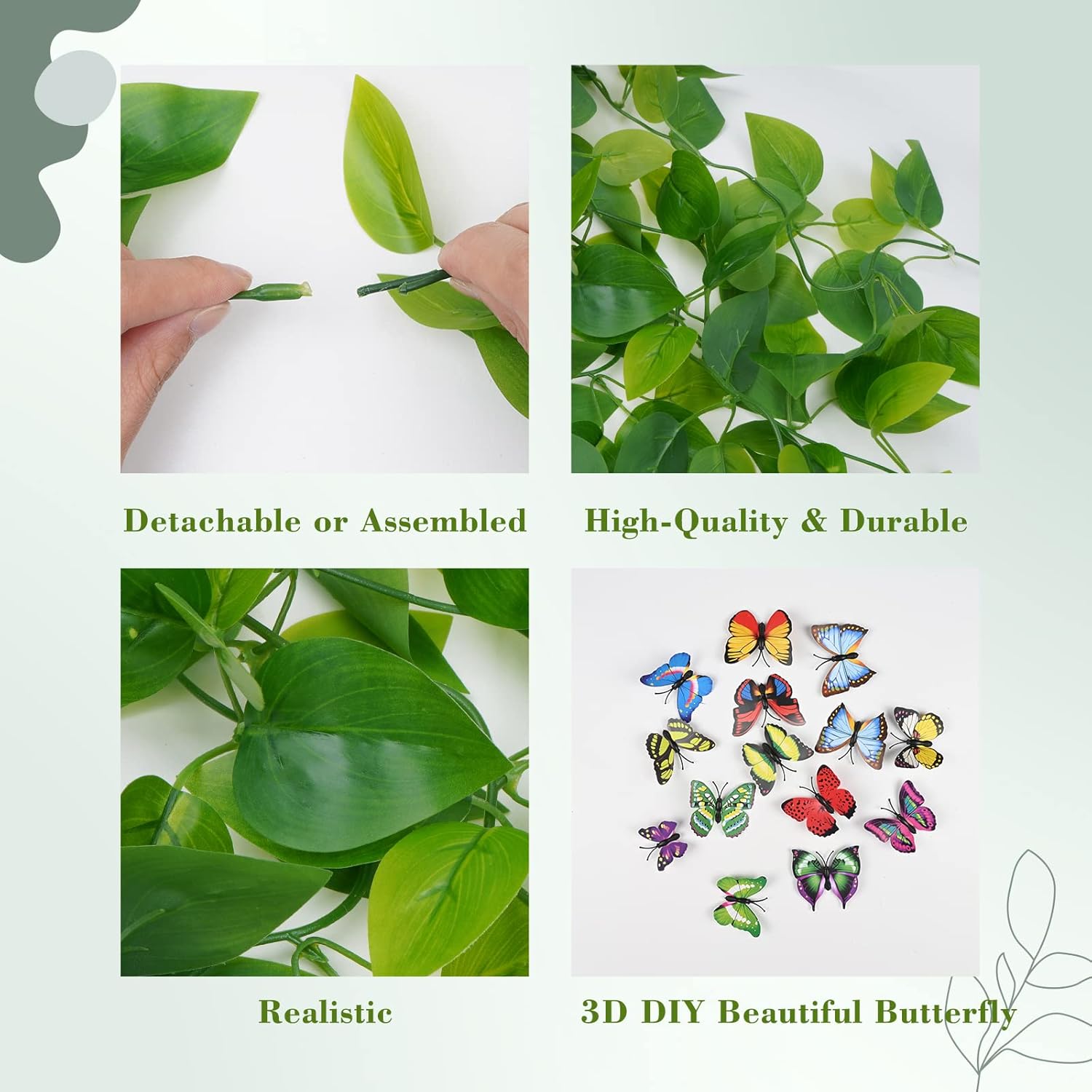 BLEUM CADE Fake Hanging Plants, 2pcs Artificial Hanging Plant, Faux Pothos Vines Greenery for Wall Home Living Room Office Indoor Outdoor Decor (No Baskets) - Image 5