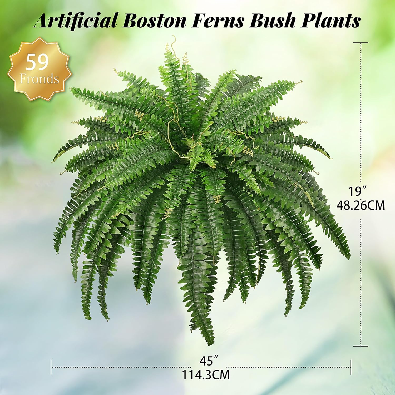 FOREST PRINCE 45" Fake Ferns, Realistic Large Artificial Bush Plants, 2 Artificial Boston Ferns with 59 Fronds for Outdoors Planter Indoor Home Garden Porch Decor - Image 2