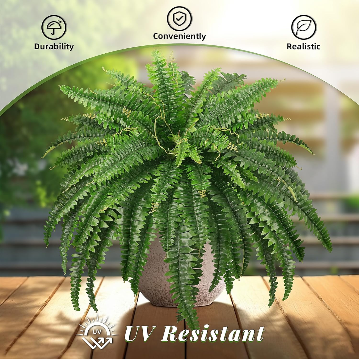 FOREST PRINCE 45" Fake Ferns, Realistic Large Artificial Bush Plants, 2 Artificial Boston Ferns with 59 Fronds for Outdoors Planter Indoor Home Garden Porch Decor - Image 4