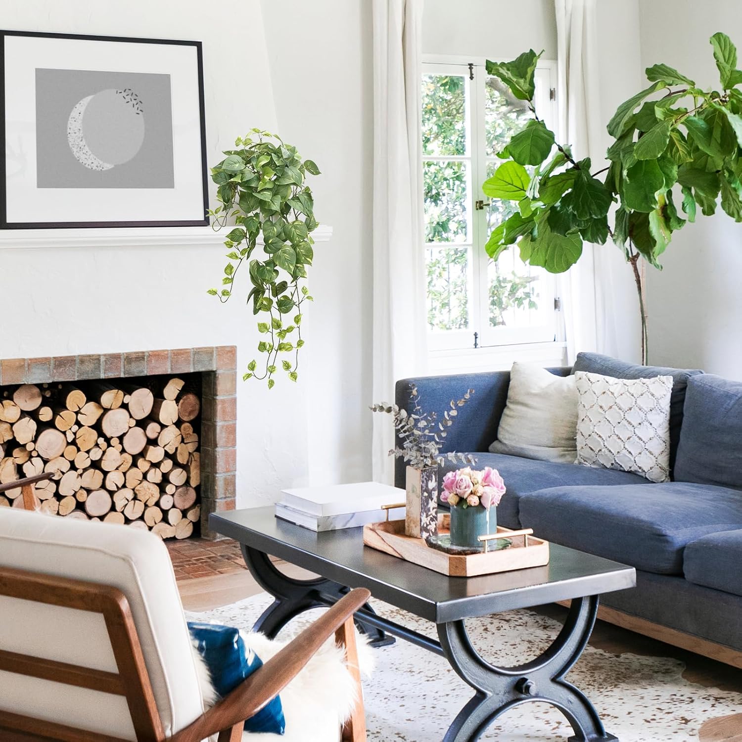 CEWOR Fake Plants Artificial Plants Indoor Faux Plant for Home Decor Silk Realistic Hanging Plants Potted Aesthetic Fake Pothos for Shelves Office Bedroom Bathroom Decor (Green) - Image 4