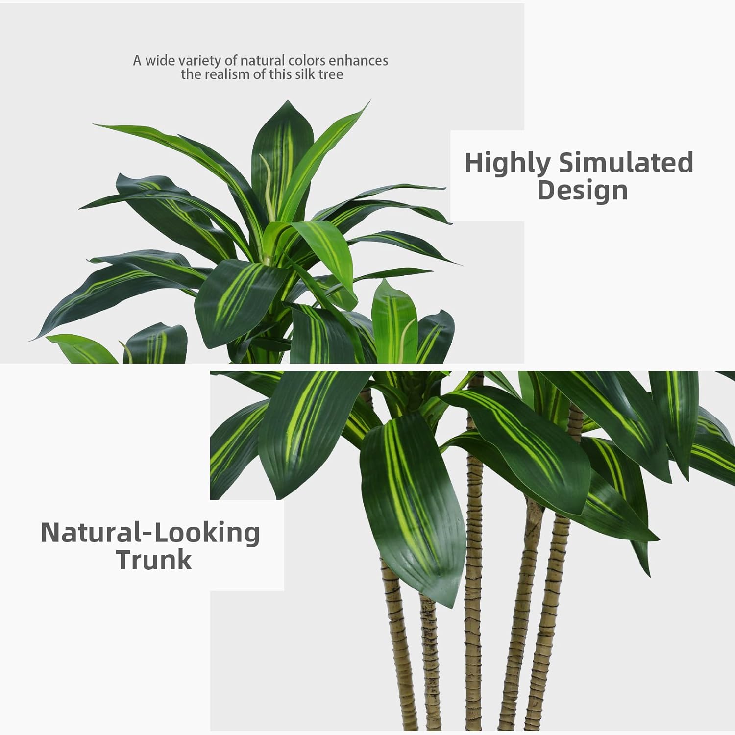 Artificial Dracaena Plant Indoor 5FT - Fake Tree with White Tall Planter - Faux Yucca Tall Fake Floor Plant in Pot - Artificial Trees for Home Office Living Room Decor Indoor - Image 6