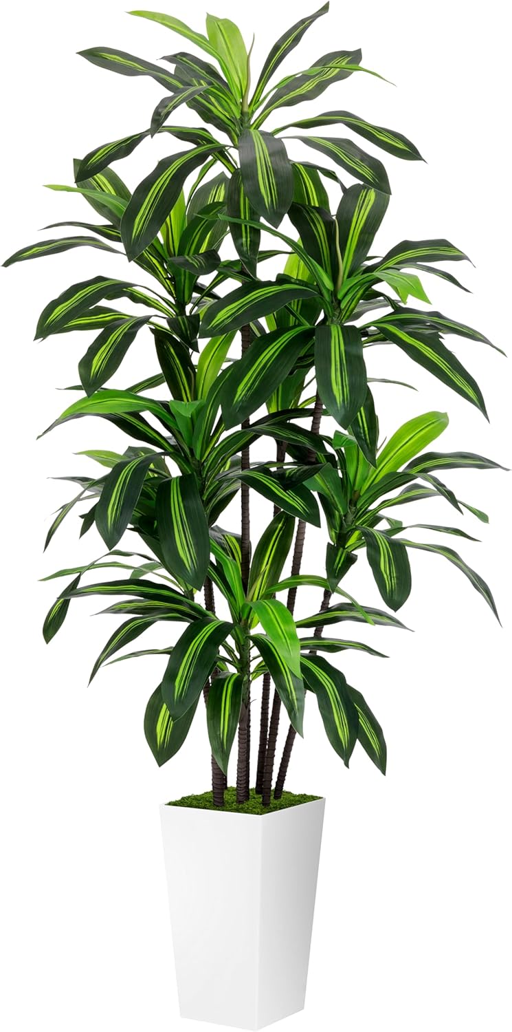 Artificial Dracaena Plant Indoor 5FT - Fake Tree with White Tall Planter - Faux Yucca Tall Fake Floor Plant in Pot - Artificial Trees for Home Office Living Room Decor Indoor - Image 9