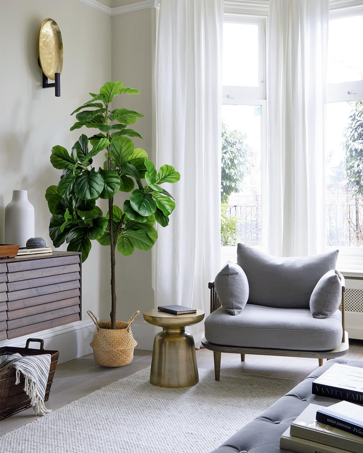 LuceAlberi Artificial Fiddle Leaf Fig Tree 6FT - Large Fake Tree with White Planter&Basket, Tall Faux Ficus Lyrata Tree Floor Plants for Indoor Home Decor Office Living Room Housewarming Gift, 1Pack - Image 6