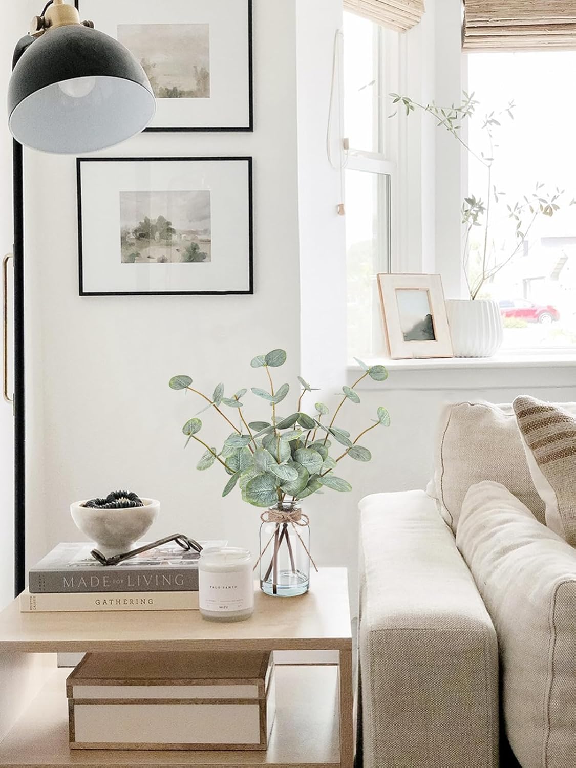 Bessol Artificial Eucalyptus Stems in Glass Vase with Faux Water, 13.5" Fake Plants for Home Decor, Coffee Table Centerpieces, Office, Bathroom & Farmhouse Weddings - Faux Greenery Plants Decorations