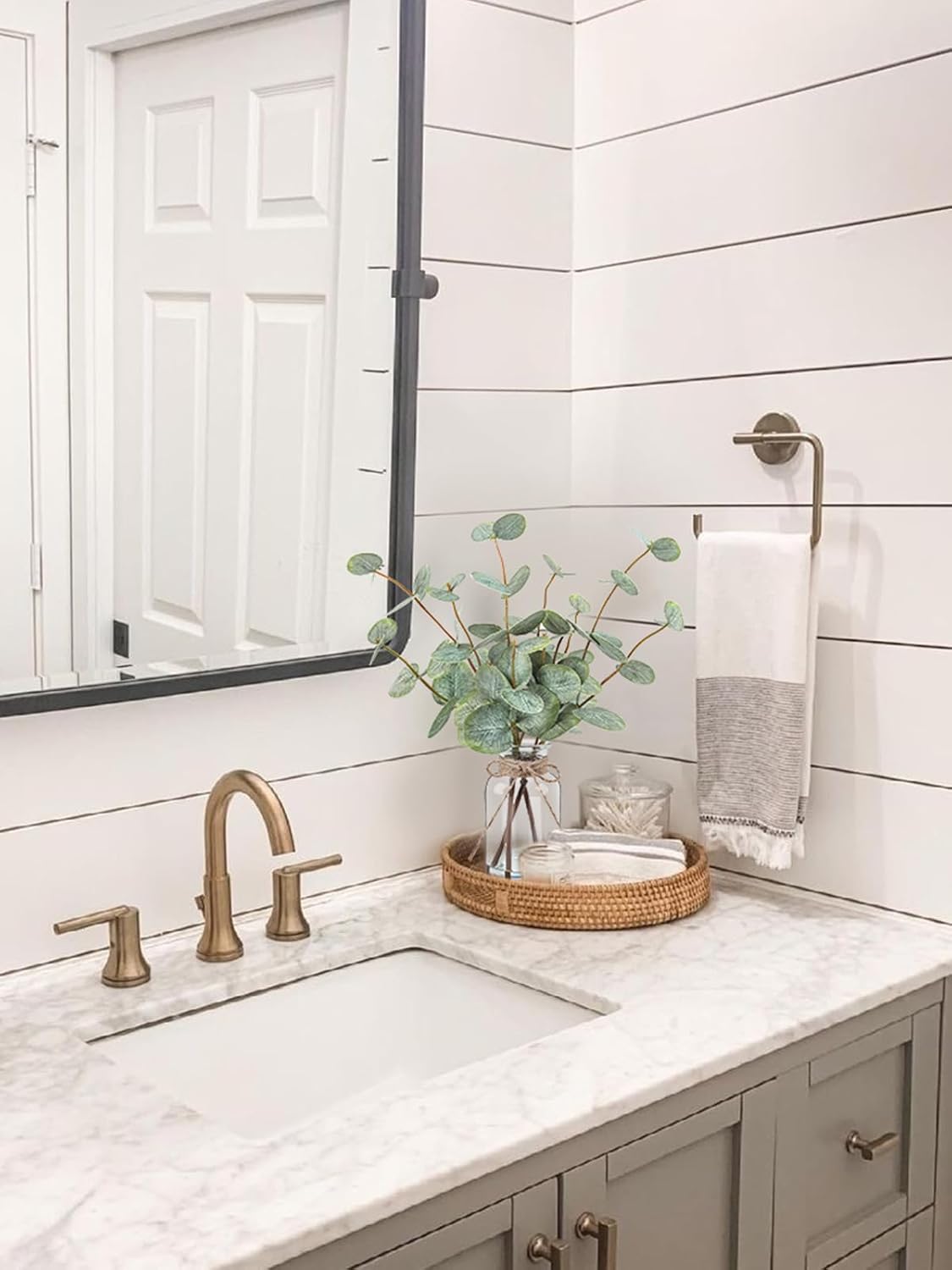 Bessol Artificial Eucalyptus Stems in Glass Vase with Faux Water, 13.5" Fake Plants for Home Decor, Coffee Table Centerpieces, Office, Bathroom & Farmhouse Weddings - Faux Greenery Plants Decorations - Image 3