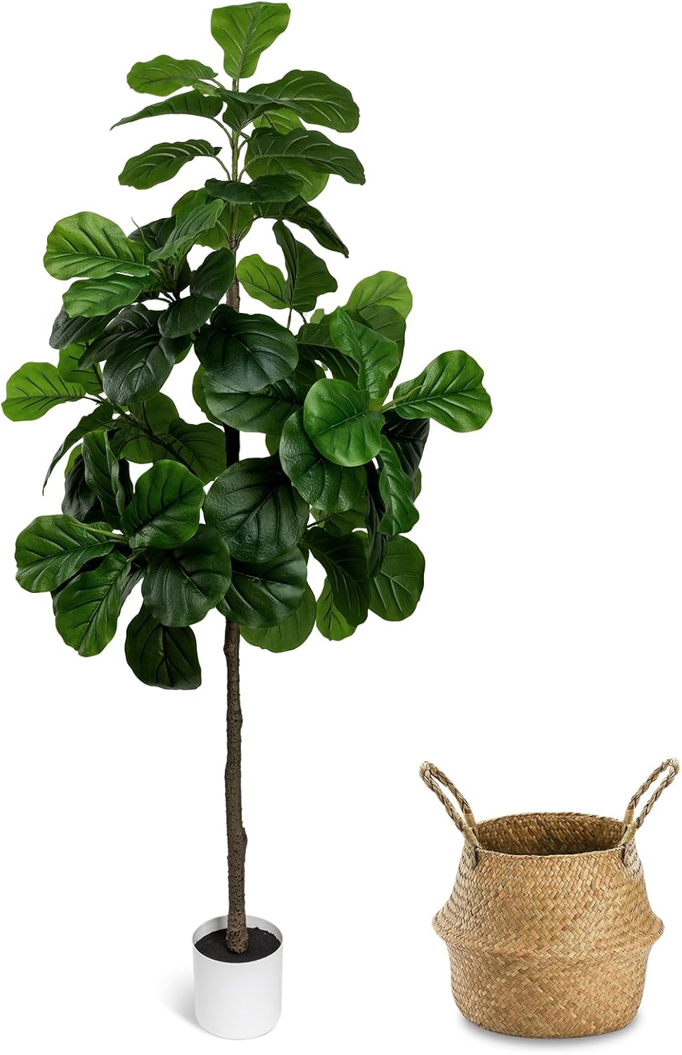 LuceAlberi Artificial Fiddle Leaf Fig Tree 6FT - Large Fake Tree with White Planter&Basket, Tall Faux Ficus Lyrata Tree Floor Plants for Indoor Home Decor Office Living Room Housewarming Gift, 1Pack - Image 9