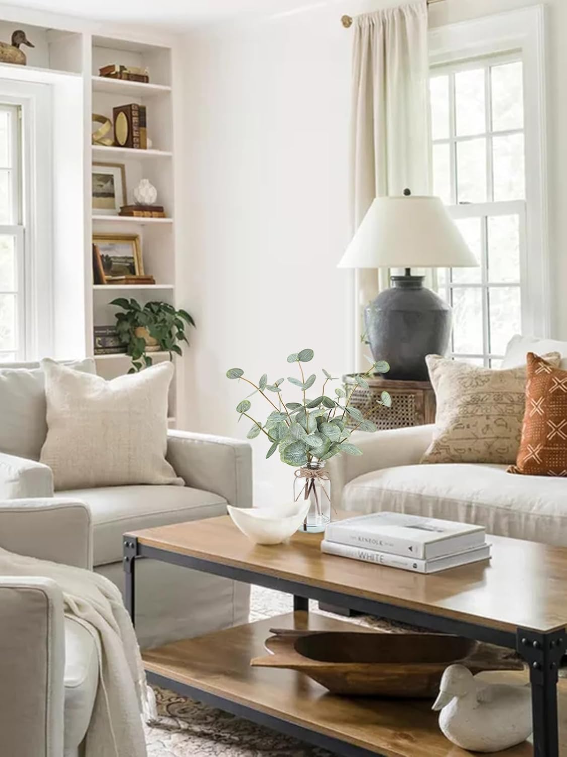 Bessol Artificial Eucalyptus Stems in Glass Vase with Faux Water, 13.5" Fake Plants for Home Decor, Coffee Table Centerpieces, Office, Bathroom & Farmhouse Weddings - Faux Greenery Plants Decorations - Image 4