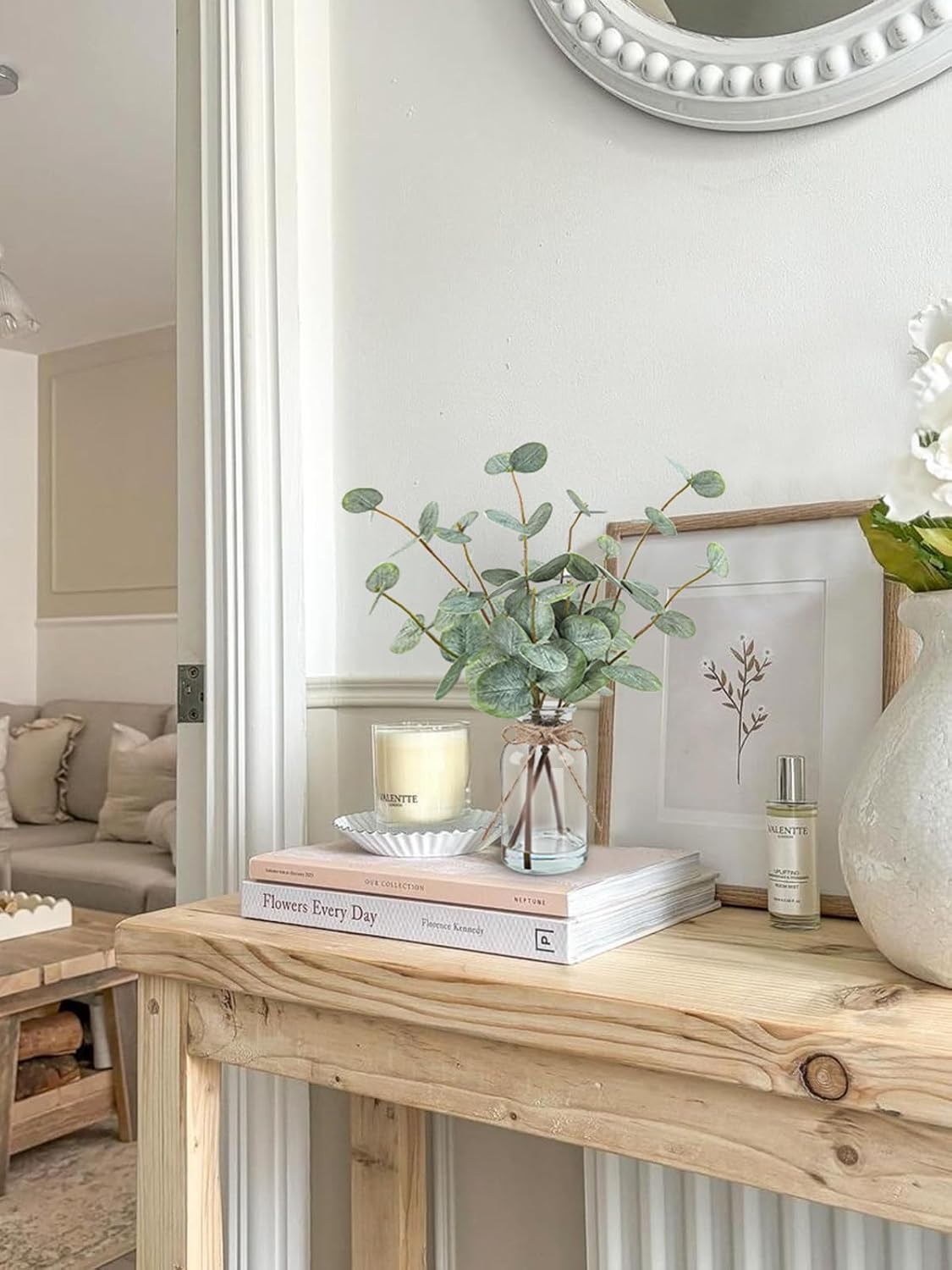 Bessol Artificial Eucalyptus Stems in Glass Vase with Faux Water, 13.5" Fake Plants for Home Decor, Coffee Table Centerpieces, Office, Bathroom & Farmhouse Weddings - Faux Greenery Plants Decorations - Image 6