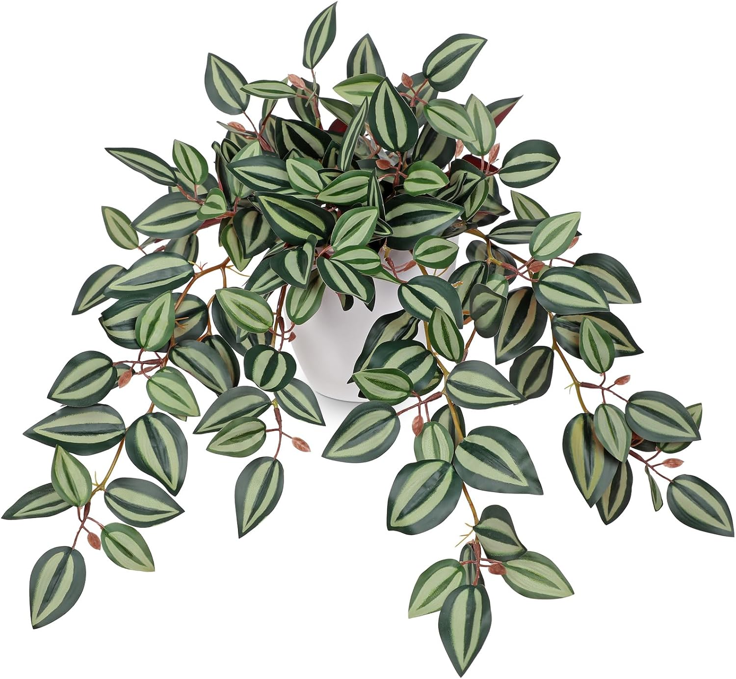 Briful Fake Plants Indoor Artificial Potted Silk Plants Faux Watermelon Peperomia Trailing Vine Plant for Home Office Livingroom Desk Shelf Mantle Decoration(Green/White - 1 Pack) - Image 5