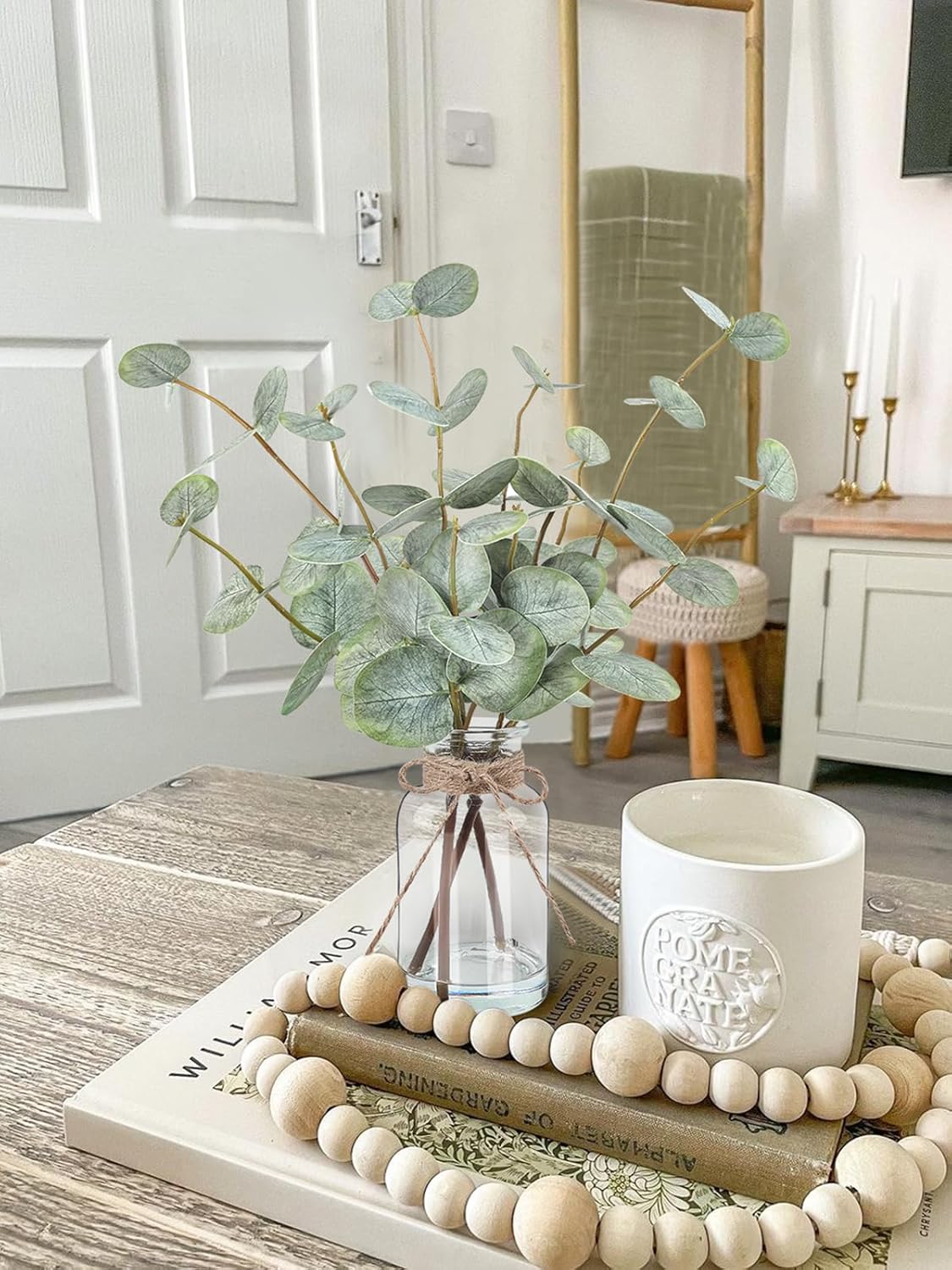 Bessol Artificial Eucalyptus Stems in Glass Vase with Faux Water, 13.5" Fake Plants for Home Decor, Coffee Table Centerpieces, Office, Bathroom & Farmhouse Weddings - Faux Greenery Plants Decorations - Image 7