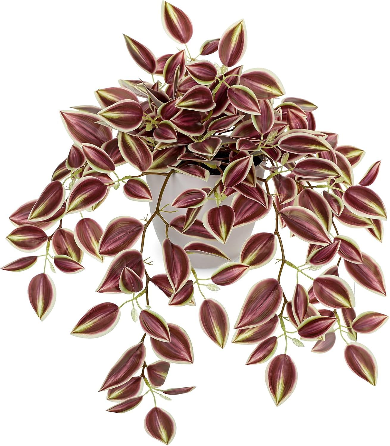 Briful Fake Plants Indoor Artificial Potted Silk Plants Faux Watermelon Peperomia Trailing Vine Plant for Home Office Livingroom Desk Shelf Mantle Decoration(Green/White - 1 Pack) - Image 6