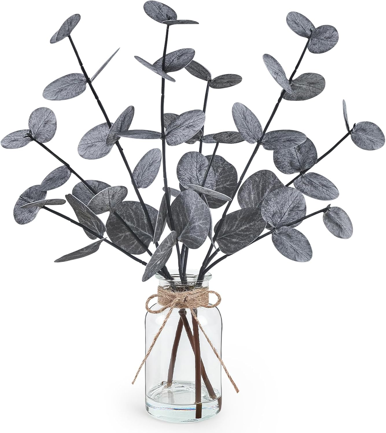 Bessol Artificial Eucalyptus Stems in Glass Vase with Faux Water, 13.5" Fake Plants for Home Decor, Coffee Table Centerpieces, Office, Bathroom & Farmhouse Weddings - Faux Greenery Plants Decorations - Image 8