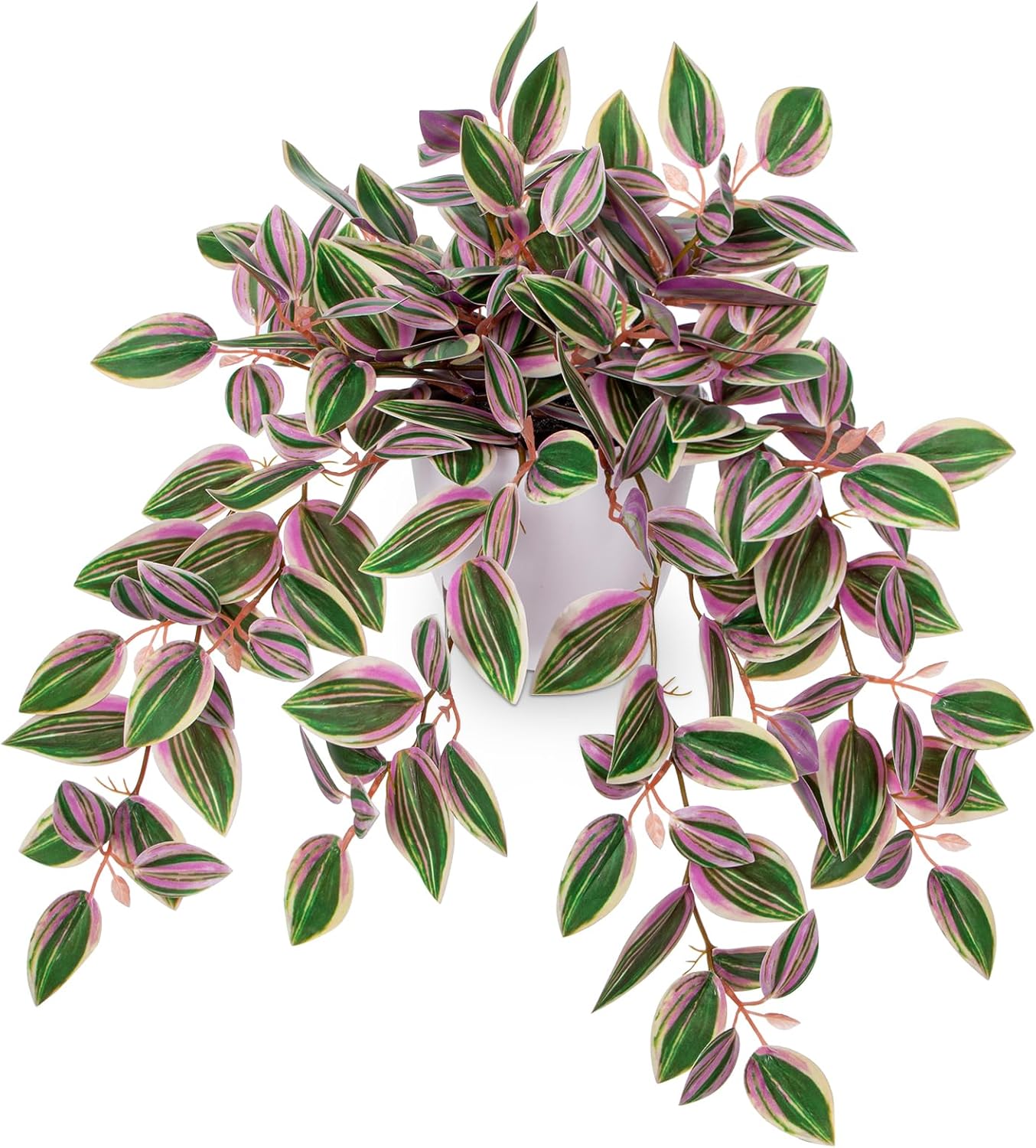 Briful Fake Plants Indoor Artificial Potted Silk Plants Faux Watermelon Peperomia Trailing Vine Plant for Home Office Livingroom Desk Shelf Mantle Decoration(Green/White - 1 Pack) - Image 7