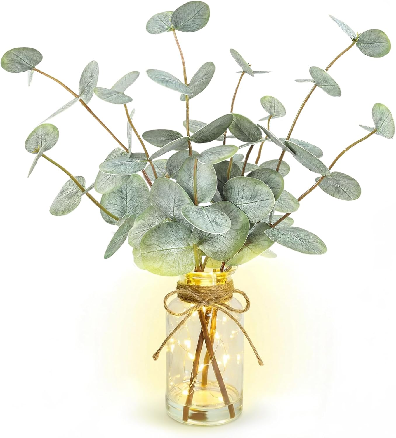 Bessol Artificial Eucalyptus Stems in Glass Vase with Faux Water, 13.5" Fake Plants for Home Decor, Coffee Table Centerpieces, Office, Bathroom & Farmhouse Weddings - Faux Greenery Plants Decorations - Image 9