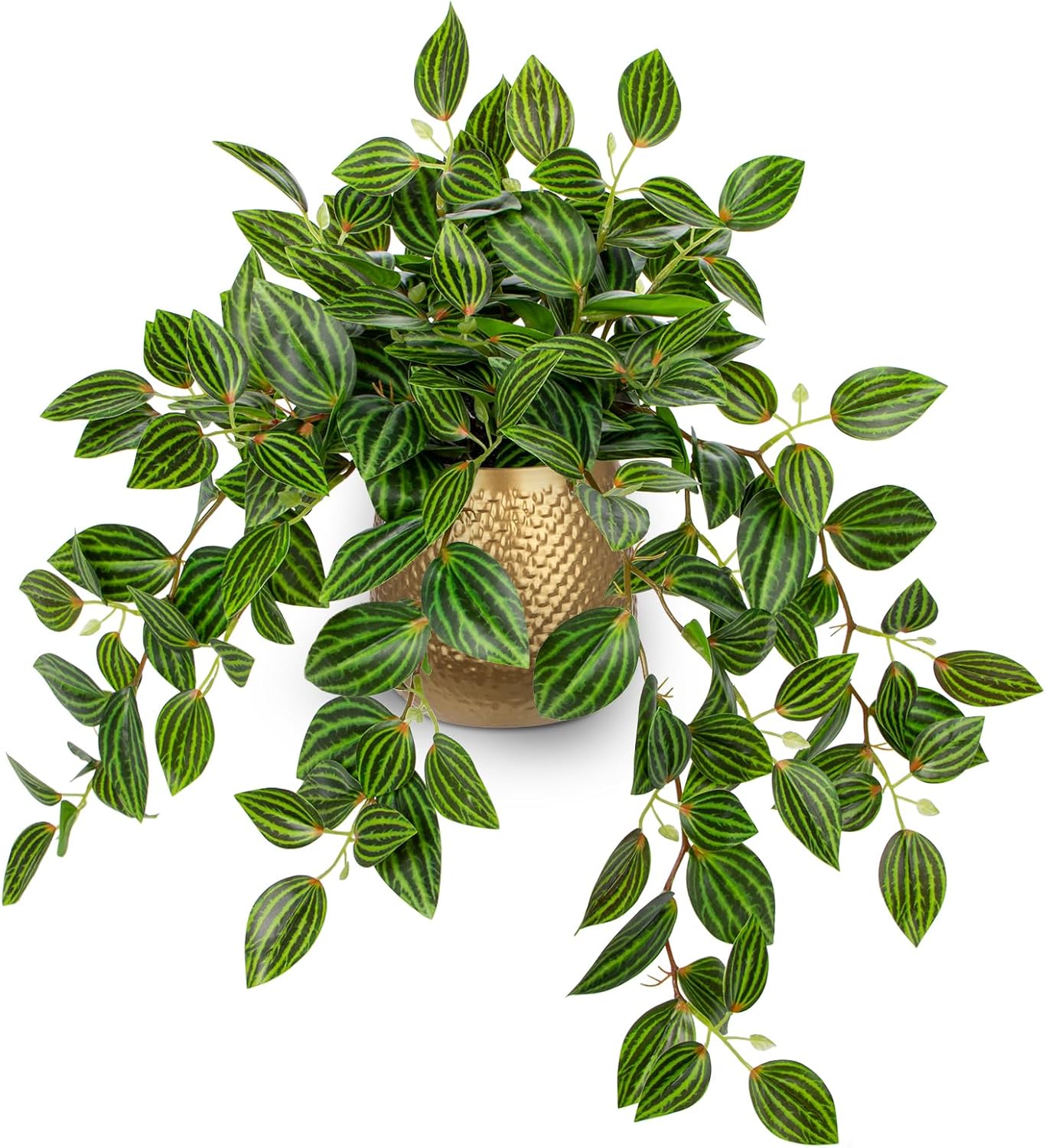 Briful Fake Plants Indoor Artificial Potted Silk Plants Faux Watermelon Peperomia Trailing Vine Plant for Home Office Livingroom Desk Shelf Mantle Decoration(Green/White - 1 Pack) - Image 9