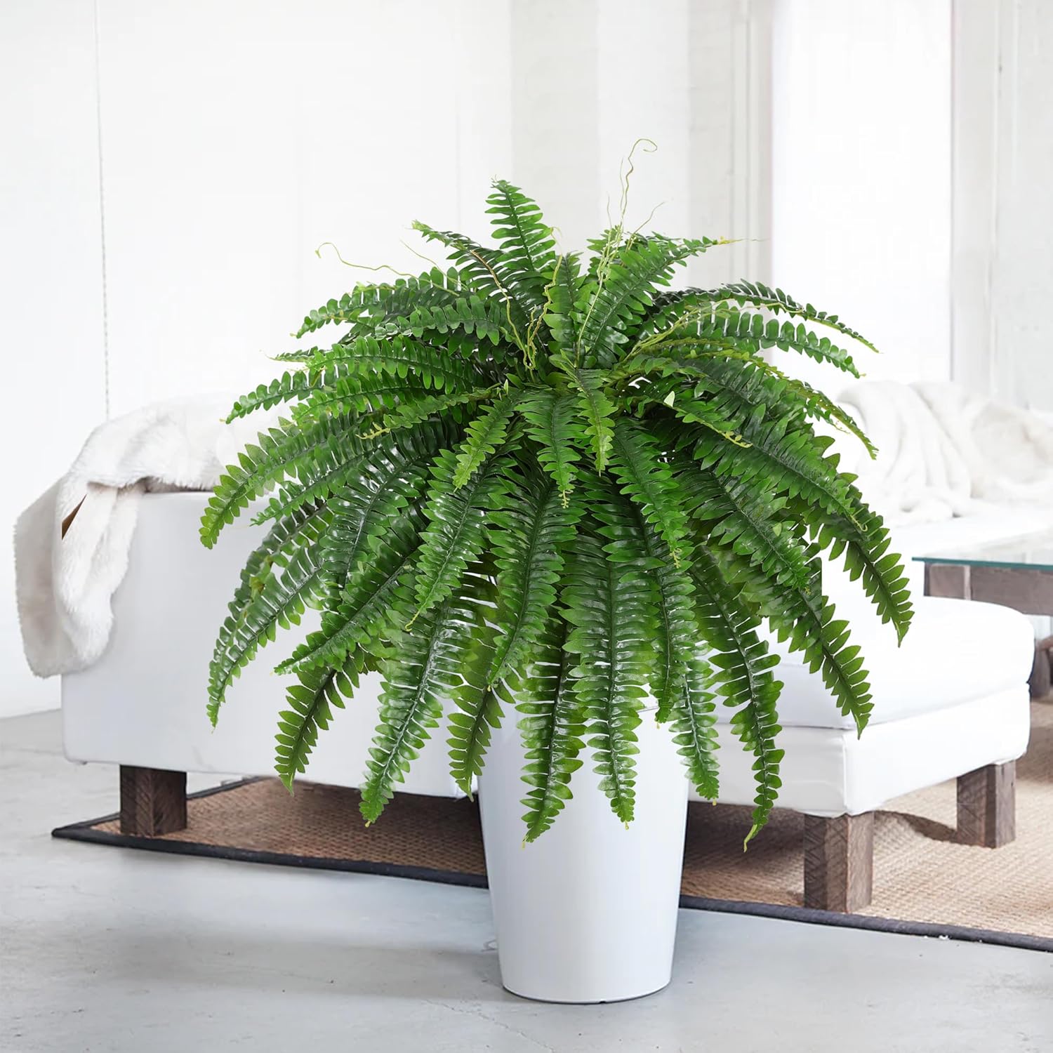 Dkaltm Artificial Boston Fern Bush- Set of 2 Large Artificial Ferns for Outdoors, 45Inch Large Faux Ferns, Suitable for Office & Living Room Decor, 55Branches for Each Bouquet