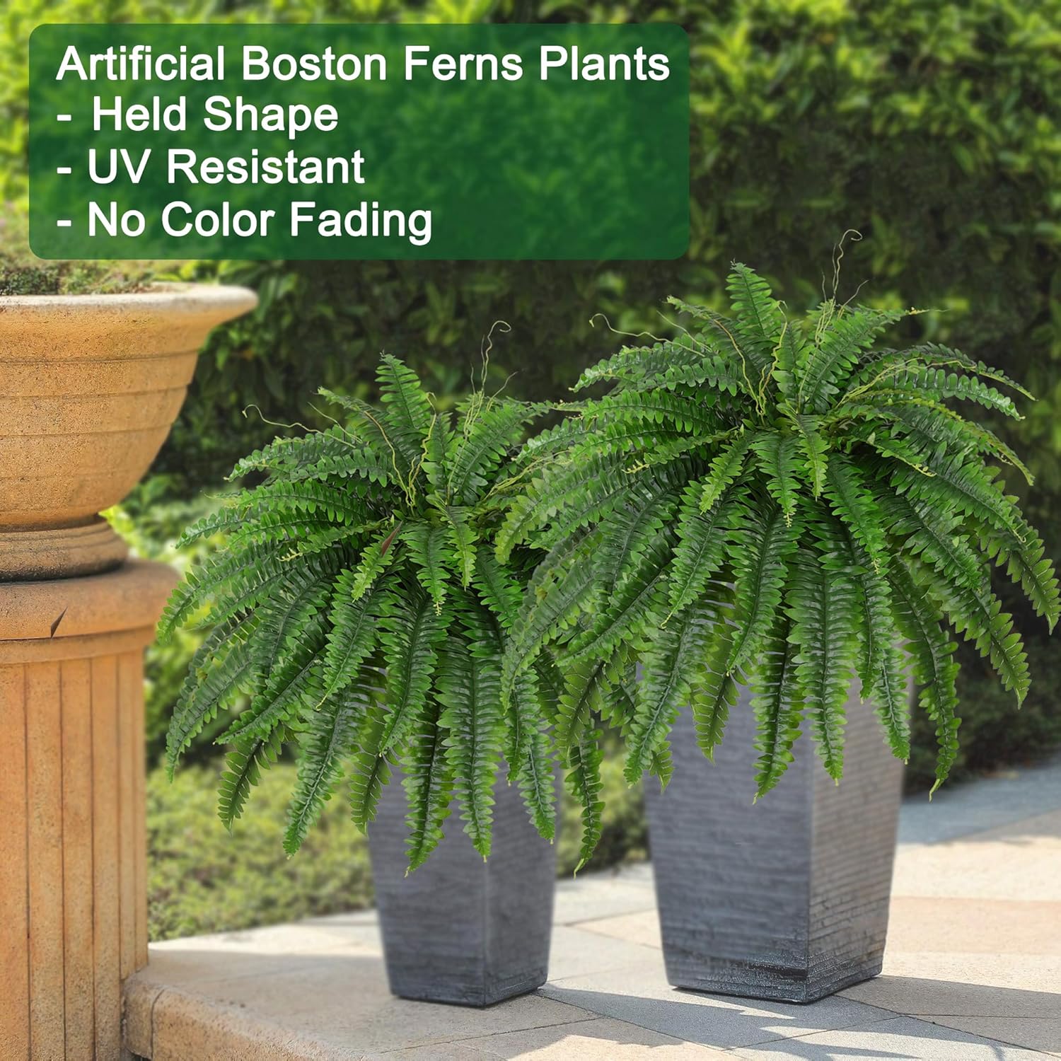 Dkaltm Artificial Boston Fern Bush- Set of 2 Large Artificial Ferns for Outdoors, 45Inch Large Faux Ferns, Suitable for Office & Living Room Decor, 55Branches for Each Bouquet - Image 3