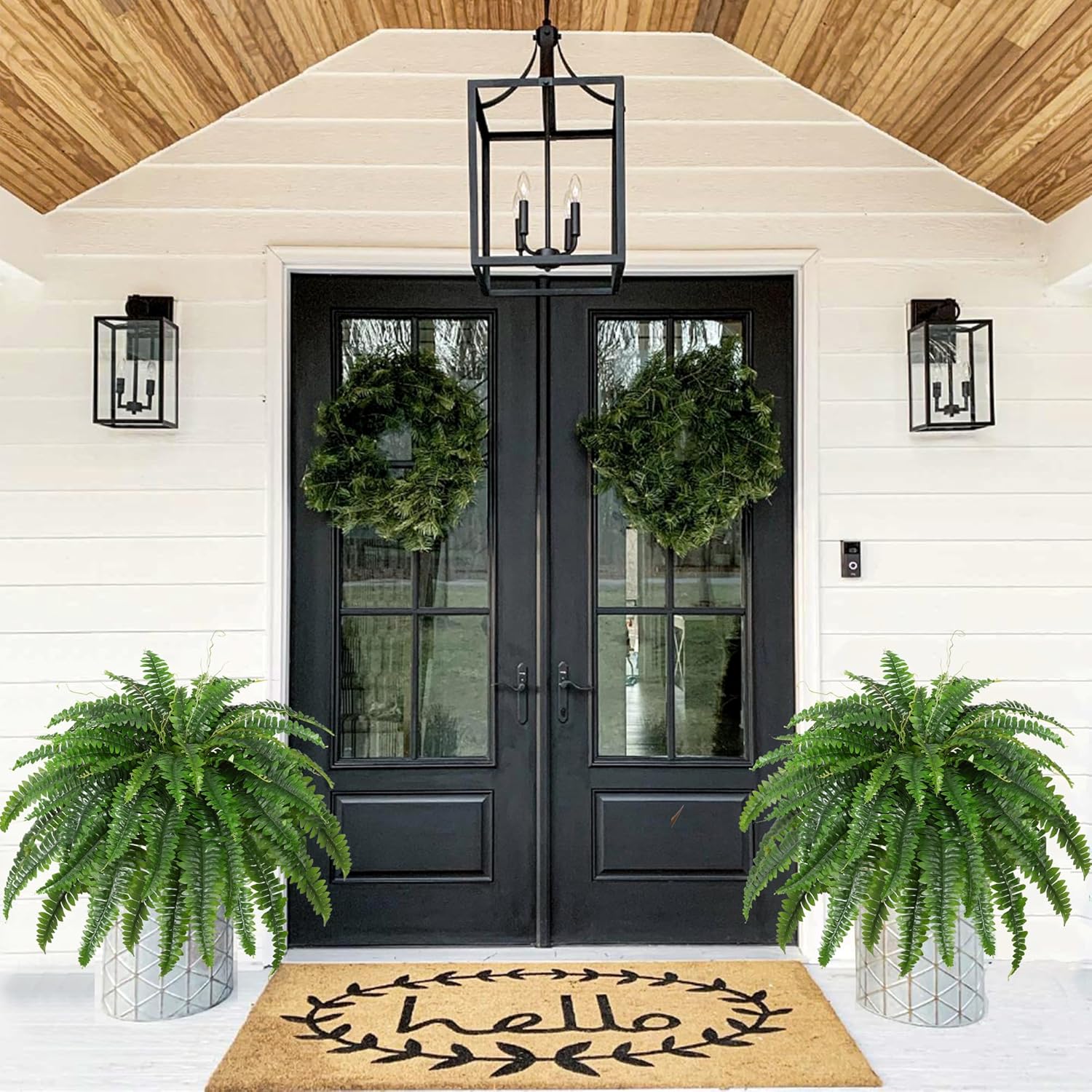 Dkaltm Artificial Boston Fern Bush- Set of 2 Large Artificial Ferns for Outdoors, 45Inch Large Faux Ferns, Suitable for Office & Living Room Decor, 55Branches for Each Bouquet - Image 4