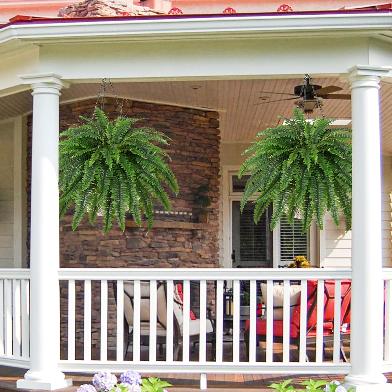 Dkaltm Artificial Boston Fern Bush- Set of 2 Large Artificial Ferns for Outdoors, 45Inch Large Faux Ferns, Suitable for Office & Living Room Decor, 55Branches for Each Bouquet - Image 5