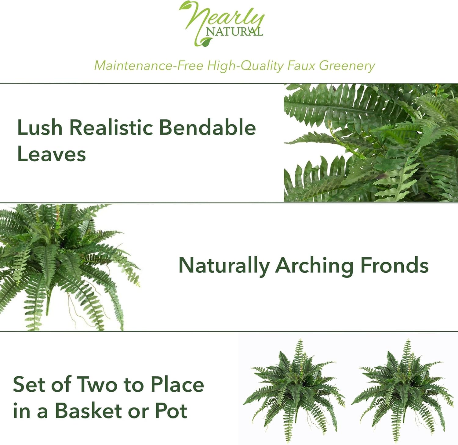 Nearly Natural 40in Hanging Artificial Fern Plant, Set of 2 - Realistic Silk Plant, Faux Greenery For Home Living Room Decor Natural Look Low Maintenance - Image 4