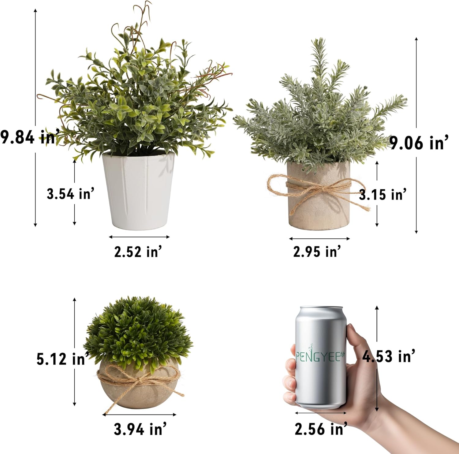 PENGYEE 4 Pack Small Fake Plants in White Pulp Pot for Home Decor, Artificial Plants Indoor, Small Faux Plants Indoor for Bathroom Bedroom Kitchen Office Farmhouse Room Shelf Decor - Image 2