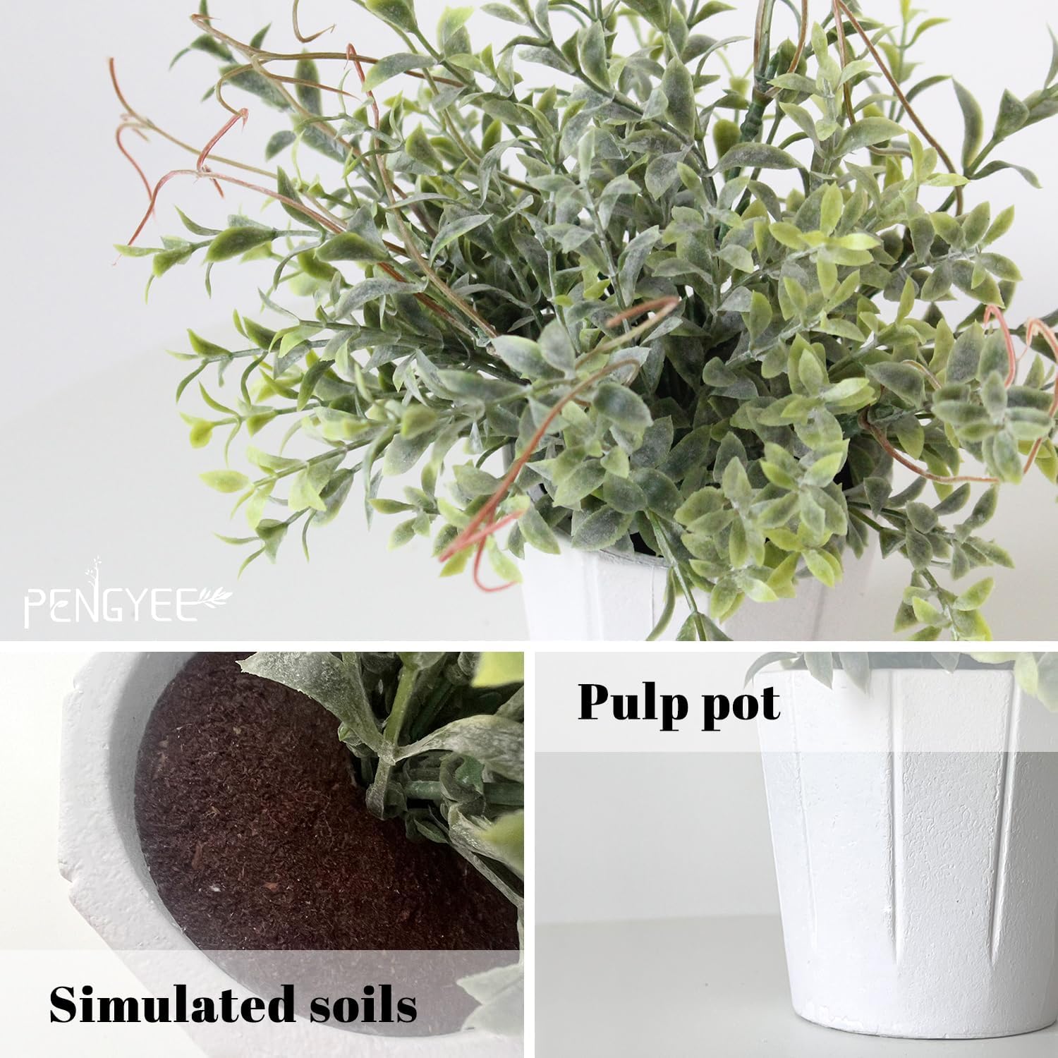 PENGYEE 4 Pack Small Fake Plants in White Pulp Pot for Home Decor, Artificial Plants Indoor, Small Faux Plants Indoor for Bathroom Bedroom Kitchen Office Farmhouse Room Shelf Decor - Image 3