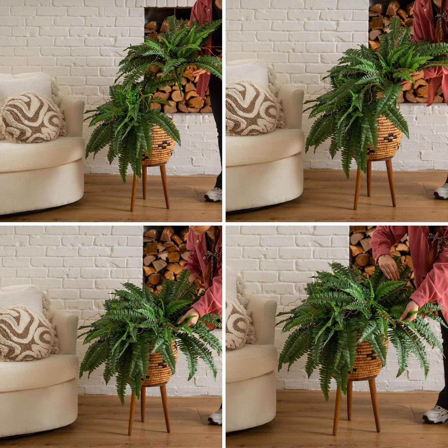 Nearly Natural 40in Hanging Artificial Fern Plant, Set of 2 - Realistic Silk Plant, Faux Greenery For Home Living Room Decor Natural Look Low Maintenance - Image 6