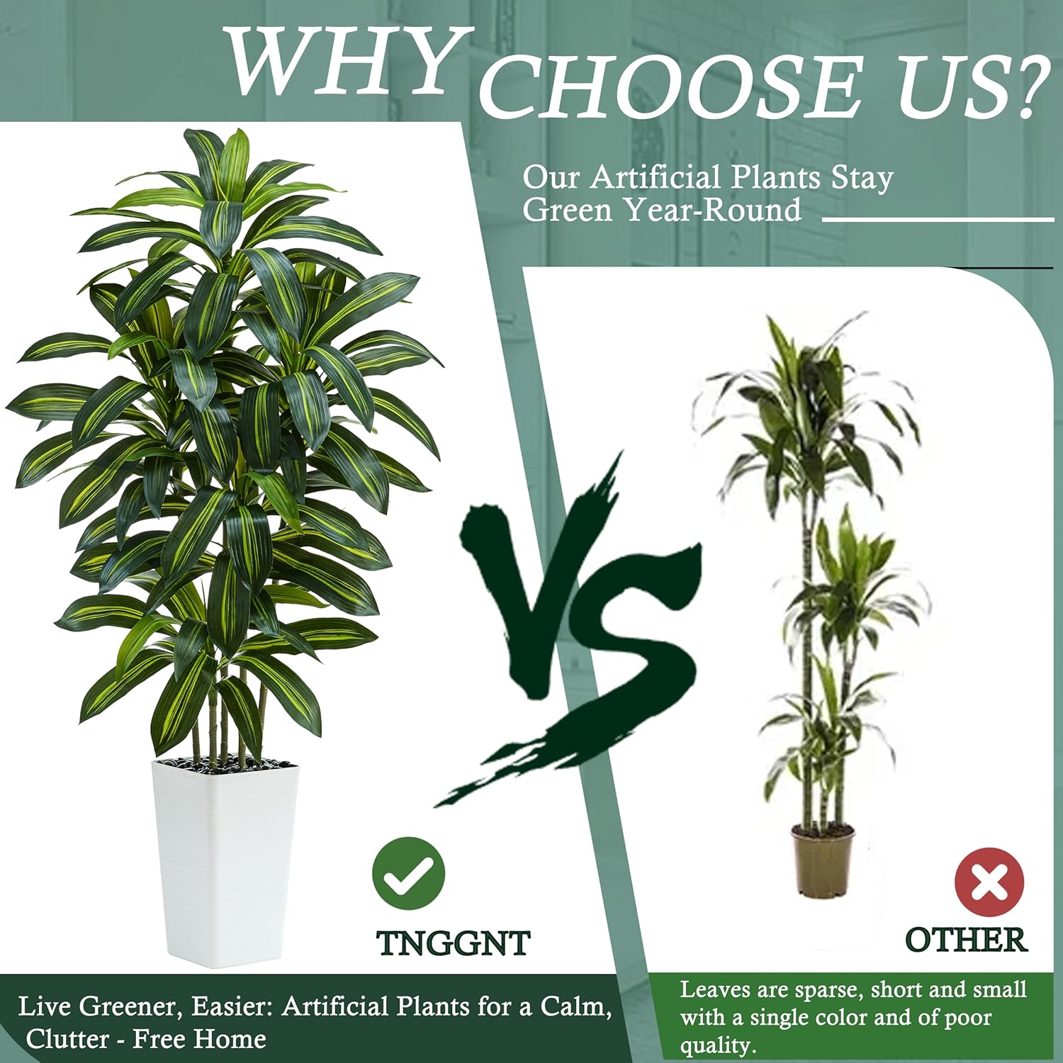 TNGGNT Artificial Dracaena Tree:5FT Faux Silk Tropical Yucca Floor Trees Realistic Fake Green Plant with Natural Wood Trunk & Lifelike Leaves for Home Office Decor Indoor & Outdoor (5FT,1-Pack,White) - Image 4