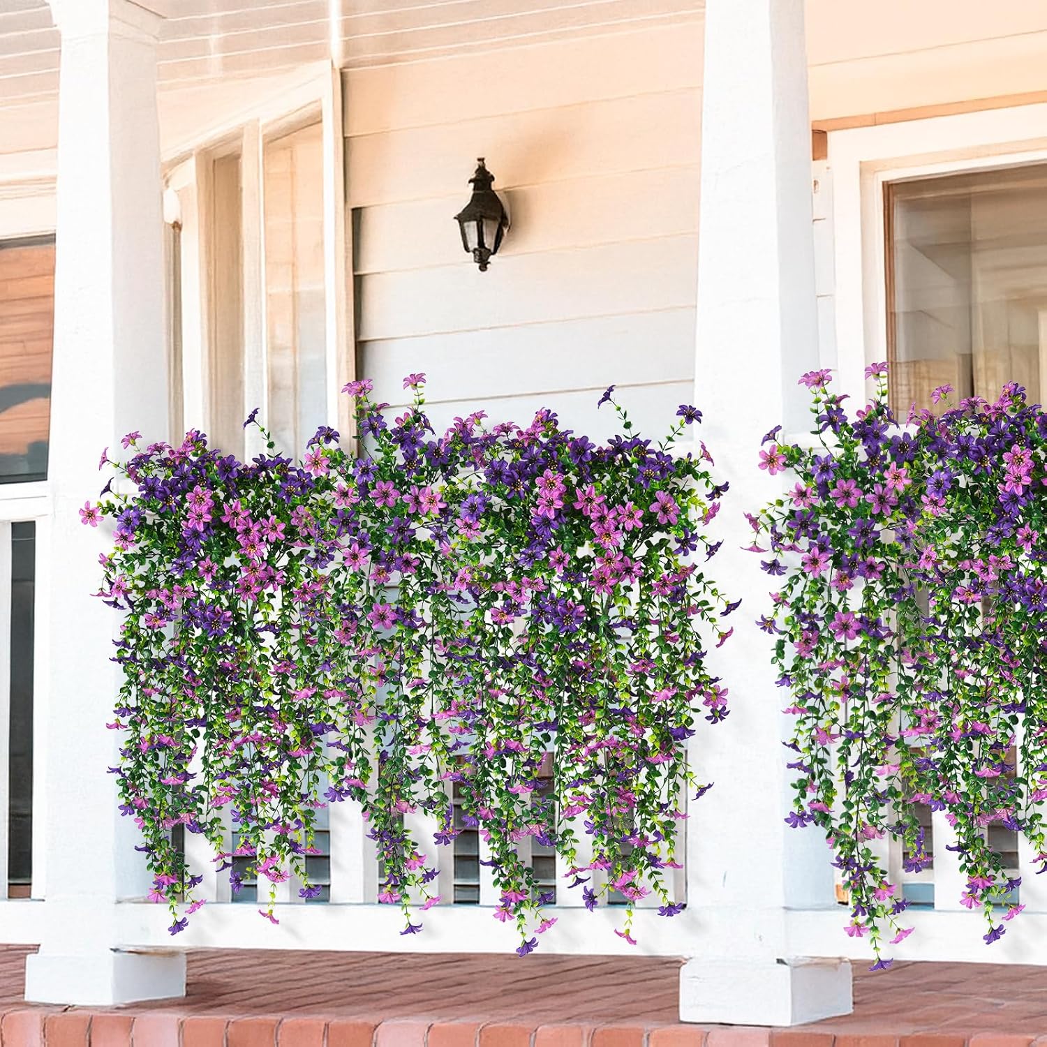 Artificial Fake Hanging Flowers Plants for Outdoor Spring Decoration,2 PCS Faux Silk Daisy with Eucalyptus Leaves,UV Resistant Look Real for Outside Home Indoor Planter Porch Patio Balcony Yard Decor - Image 3