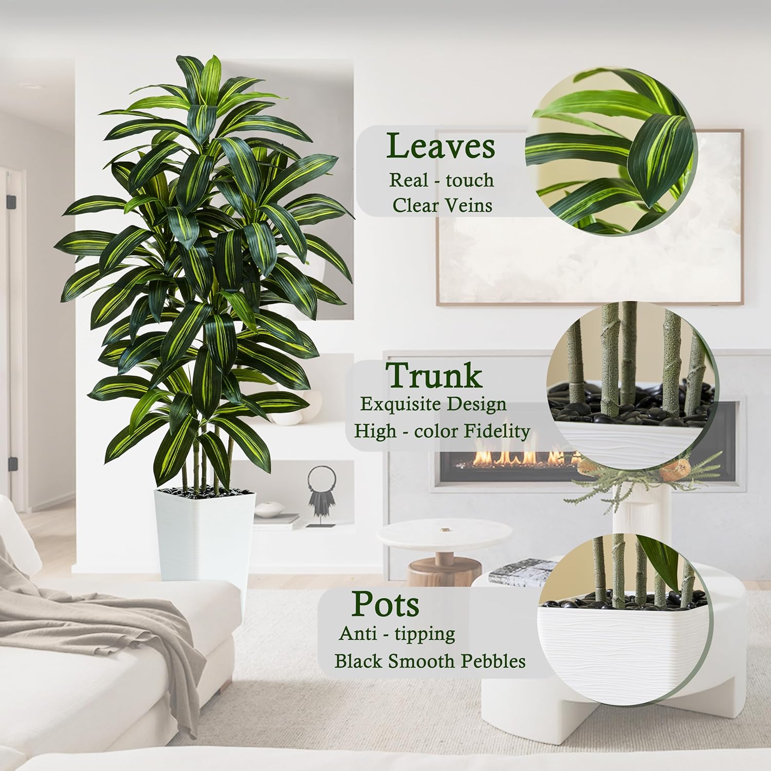TNGGNT Artificial Dracaena Tree:5FT Faux Silk Tropical Yucca Floor Trees Realistic Fake Green Plant with Natural Wood Trunk & Lifelike Leaves for Home Office Decor Indoor & Outdoor (5FT,1-Pack,White) - Image 5