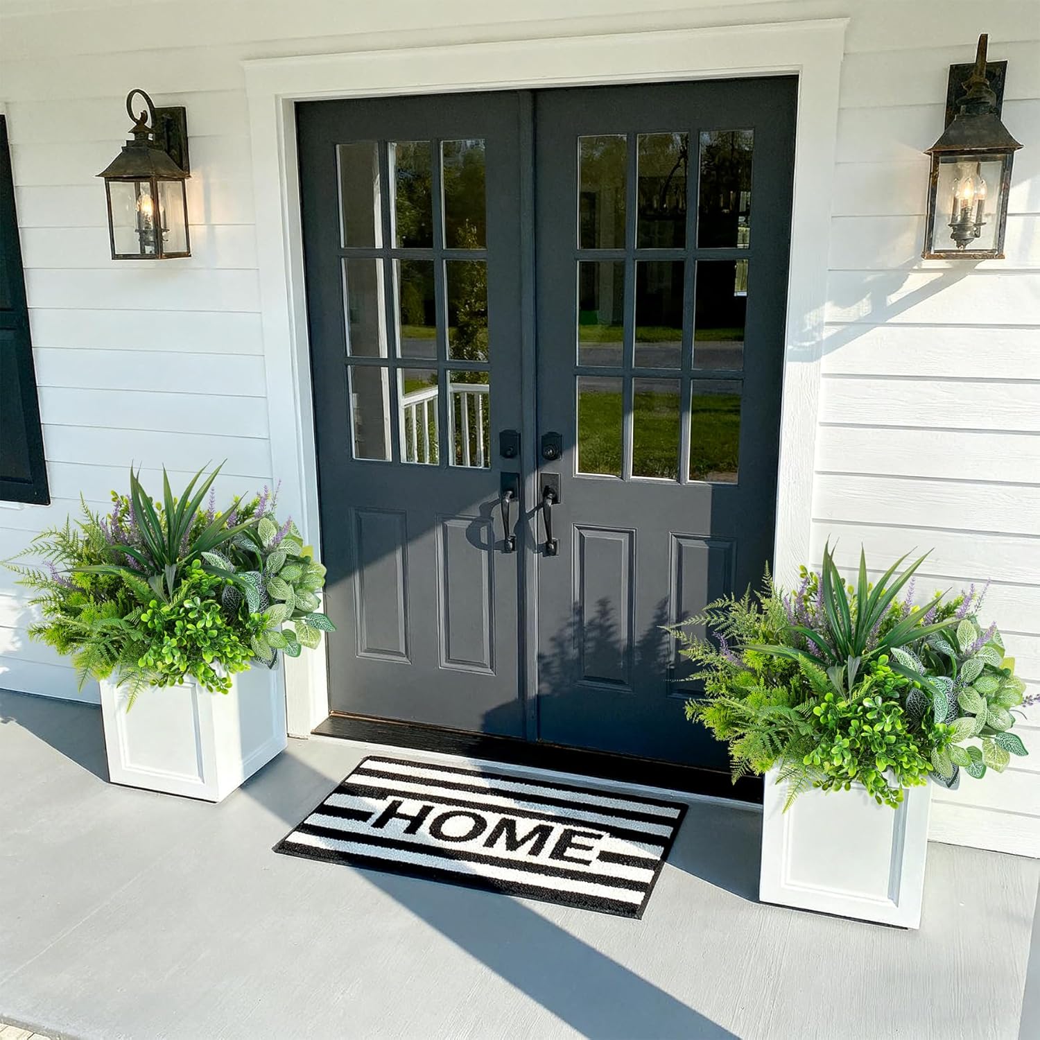 Hrobek Outdoor Faux Plants UV Resistant - 12 Bouquets Realistic Artificial Eucalyptus Fern Lavender Greenery for Patio Garden Front Porch Decor Weatherproof Fake Plants for Outside - Image 2