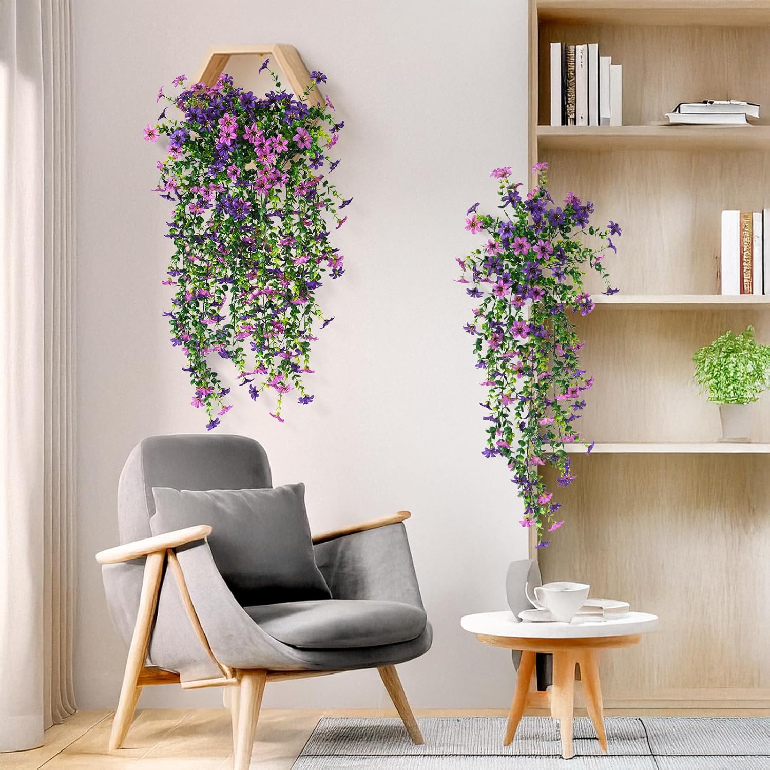 Artificial Fake Hanging Flowers Plants for Outdoor Spring Decoration,2 PCS Faux Silk Daisy with Eucalyptus Leaves,UV Resistant Look Real for Outside Home Indoor Planter Porch Patio Balcony Yard Decor - Image 4