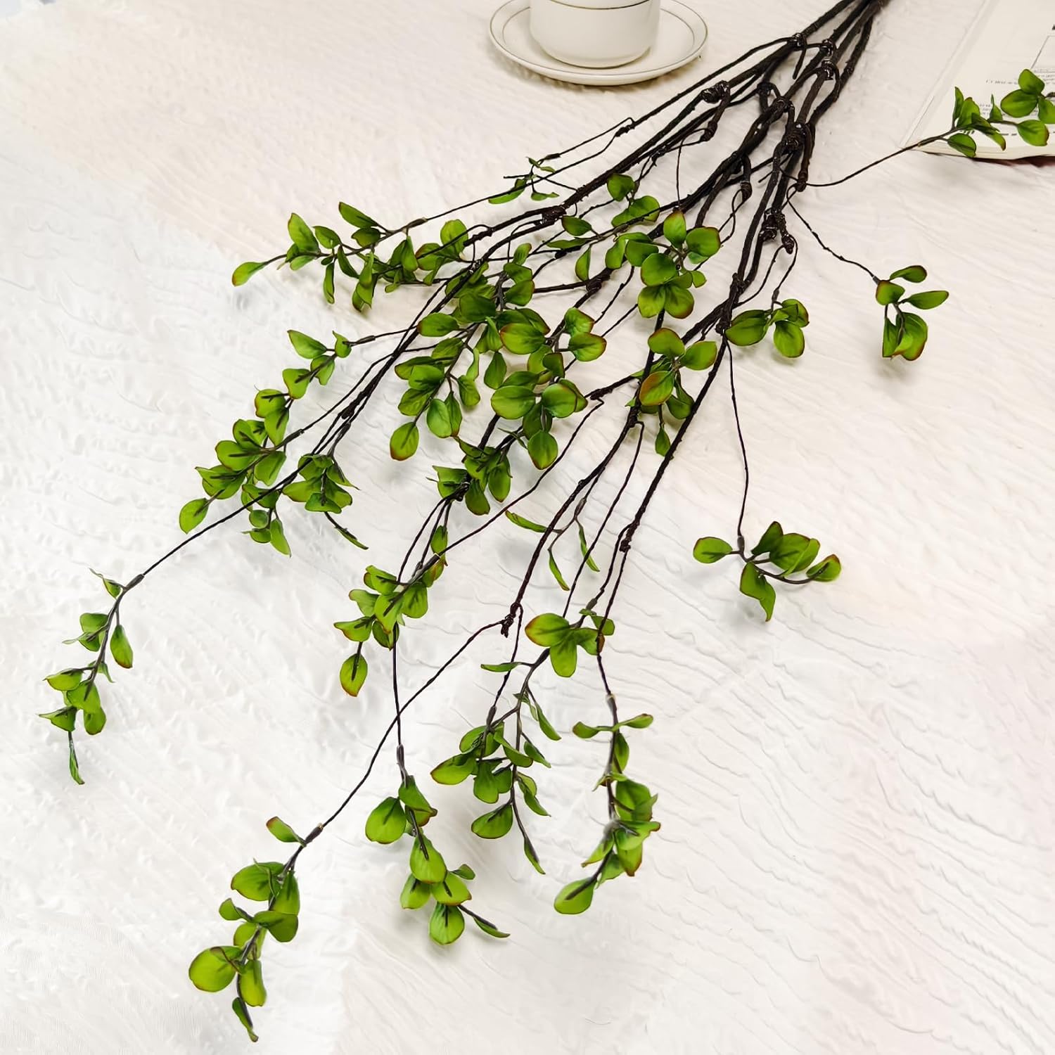 Cherica 4 Pcs Artificial Ficus Branches Faux Eucalyptus Stems, 47.2 Inch Fake Greenery Stems Artificial Plants for Vase Filler Decoration, Fake Leaves Branches Centerpieces Decor - Image 2