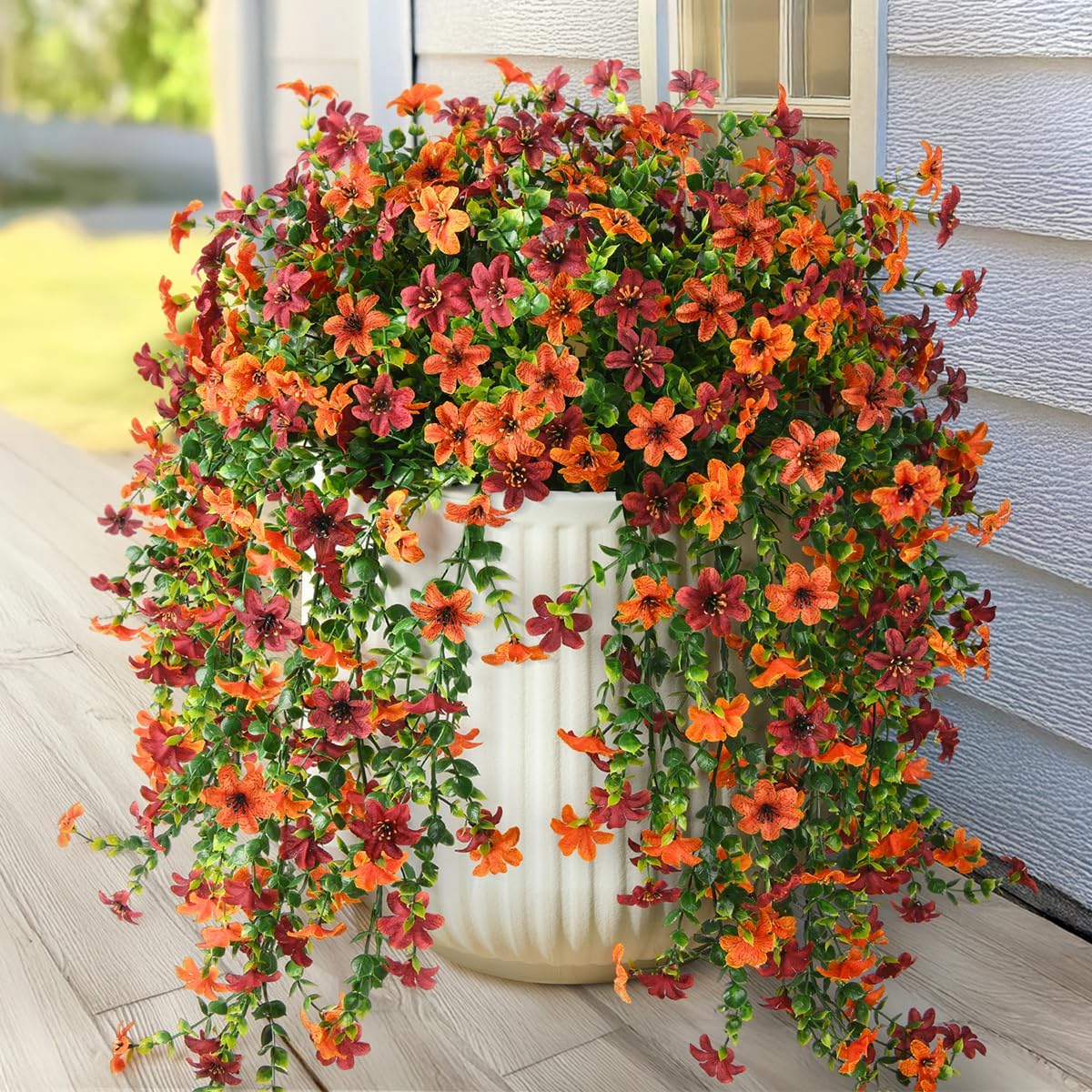 Artificial Fake Hanging Flowers Plants for Outdoor Spring Decoration,2 PCS Faux Silk Daisy with Eucalyptus Leaves,UV Resistant Look Real for Outside Home Indoor Planter Porch Patio Balcony Yard Decor - Image 7