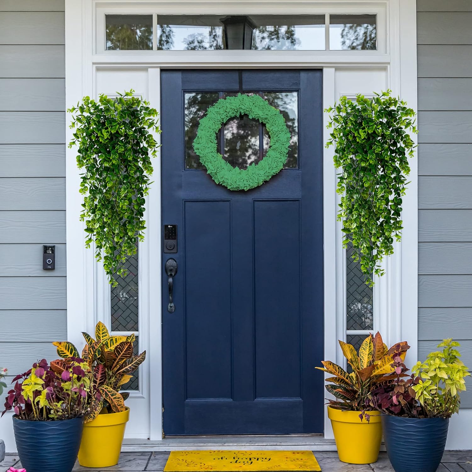 Sggvecsy 4 Pack Artificial Hanging Plants Fake Hanging Plant Faux Hanging Eucalyptus Plants UV Resistant Plastic Plants for Indoor Outdoor Room Wall Wedding Patio Porch Decor