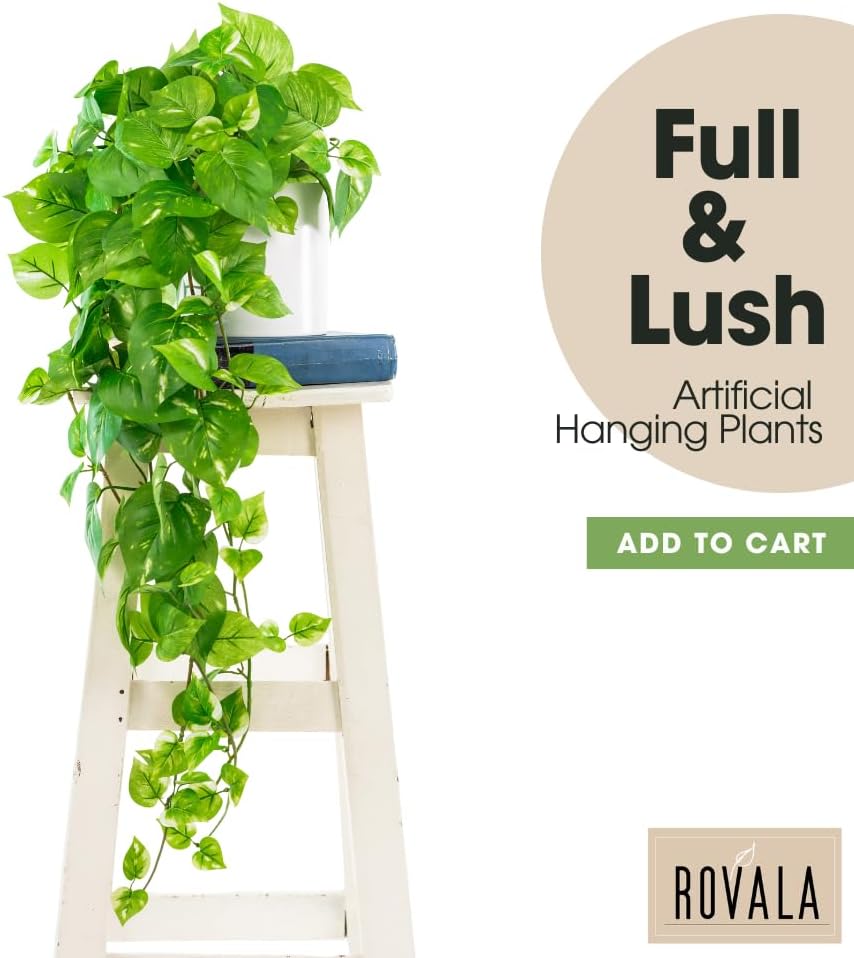 ROVALA Silk Plants for Home Decor Indoor in Pot Realistic Artificial Plants Fake Hanging Plants Faux Plants Indoor Fake Potted Plants Fake Plants for Shelves Bathroom Plants, Fake Pothos (Light Green)