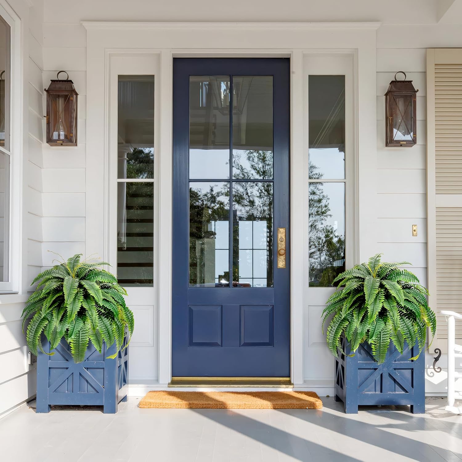 LuceAlberi Artificial Boston Fern Bush - Set of 2 45Inch Fake Ferns with 55 Fronds, Large Hanging Faux Plants Decor, UV Resistant Faux Fern Vines Silk Greenery for Outdoor Indoor, Porch, Farms, Patio