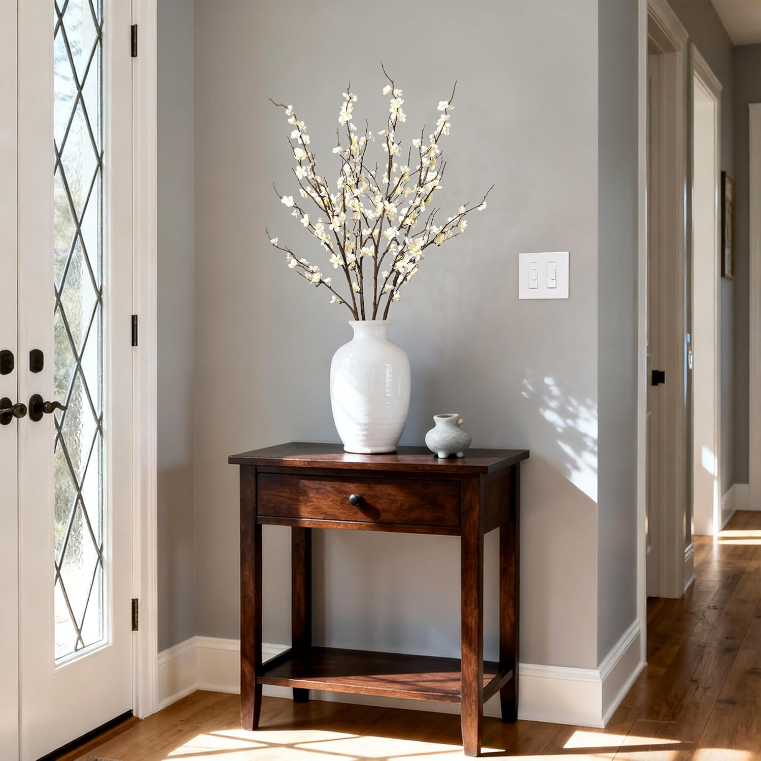 Ammyoo 4Pcs Cherry Blossom Branches Artificial Flowers for Spring Summer Indoor Decoration,Faux Long Stem Artificial Flowers for Wedding Home Office Bedroom Party Table Centerpieces Decor(White) - Image 5