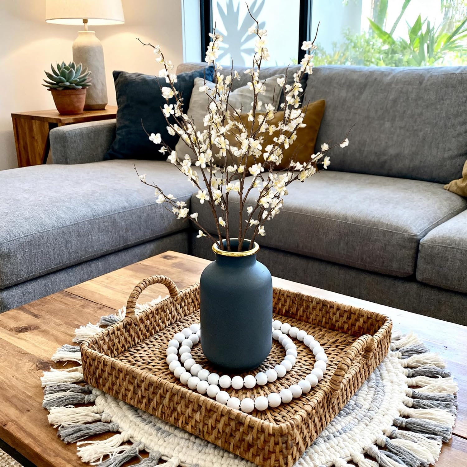 Ammyoo 4Pcs Cherry Blossom Branches Artificial Flowers for Spring Summer Indoor Decoration,Faux Long Stem Artificial Flowers for Wedding Home Office Bedroom Party Table Centerpieces Decor(White) - Image 6